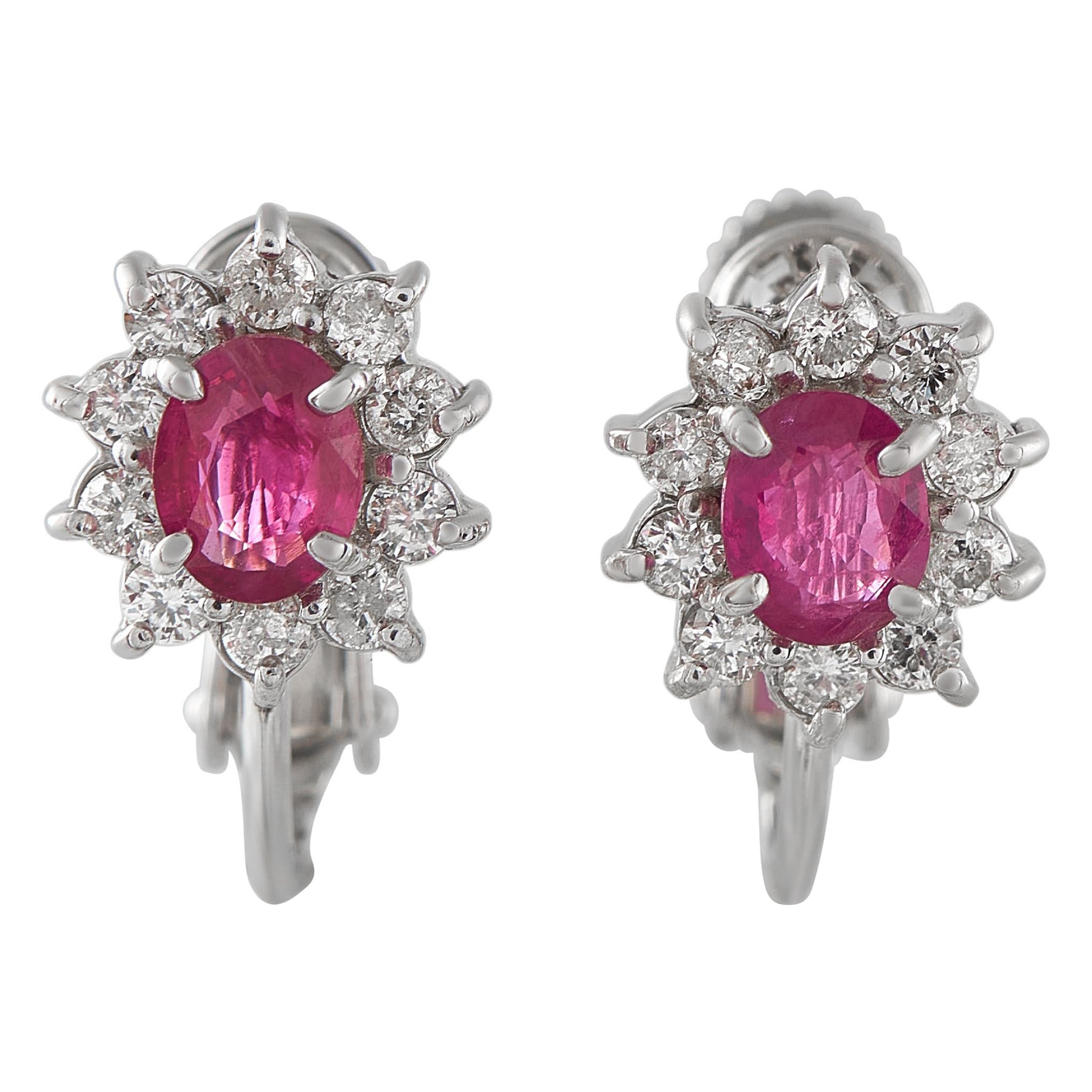 14K Wei�ßgold 0,30ct Diamant und Rubin Ohrringe