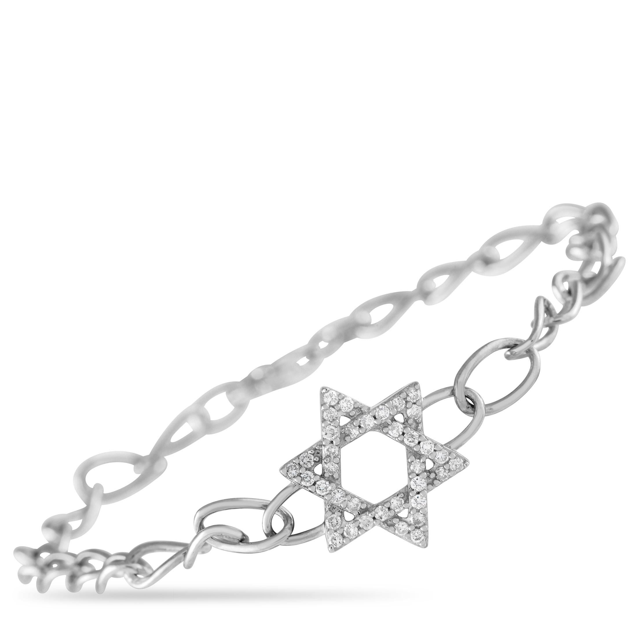Bracelet étoile de David en or blanc 14 carats et diamants 0,30 carat Neuf - En vente à Southampton, PA