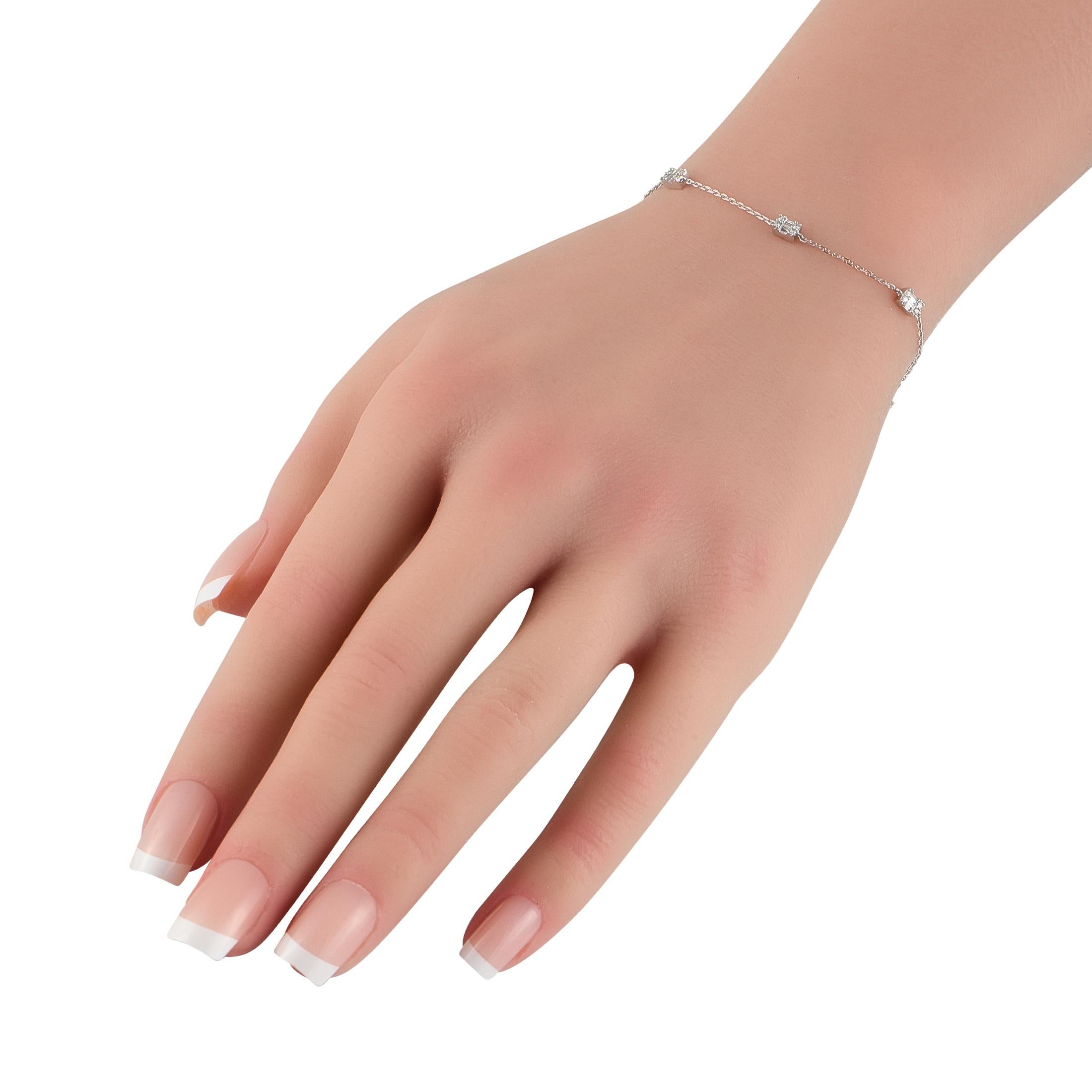 Add a touch of sparkle to any ensemble with this understated bracelet. Ideal for anyone with a minimalist aesthetic, its crafted from 14K White Gold and showcases Diamond accents with a total weight of 0.30 carats. The chain measures 7 long and