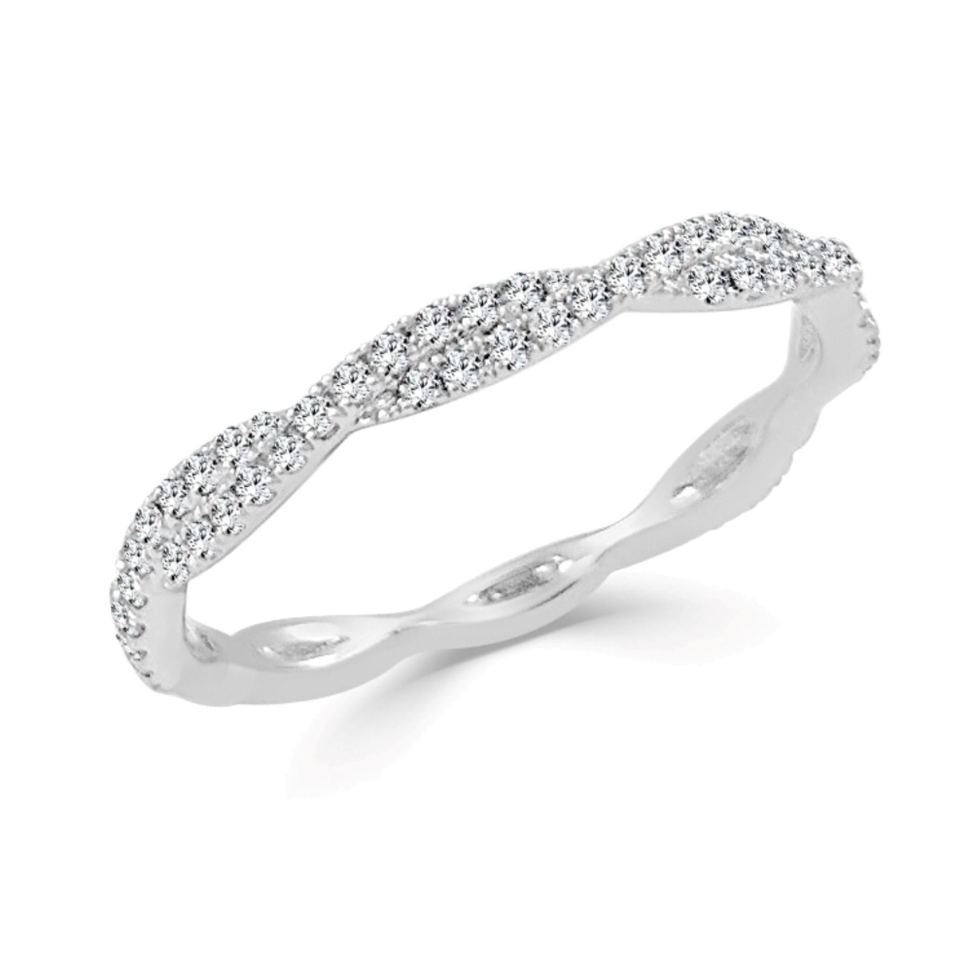 Taille baguette Bracelet torsadé en or blanc 14 carats avec diamants de 0,30 carat pour elle en vente