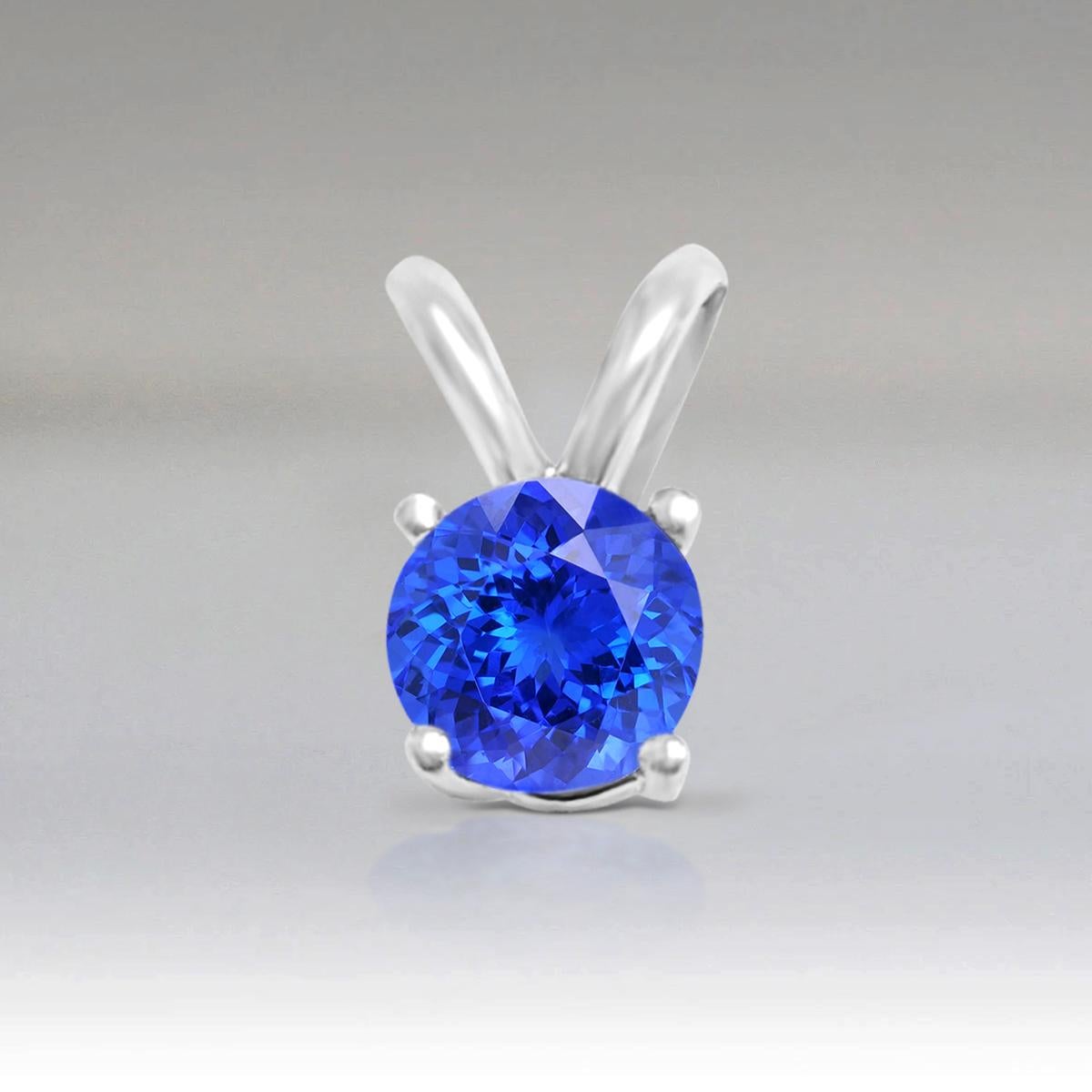 Round Cut 14K White Gold 0.30cts Tanzanite Pendant, Style# P4.5RD100 Std./1 For Sale