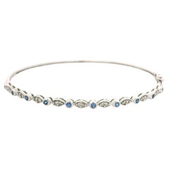 14k White Gold 0.30ctw Sapphire & Diamond Dainty Stack Hinged Bangle Bracelet