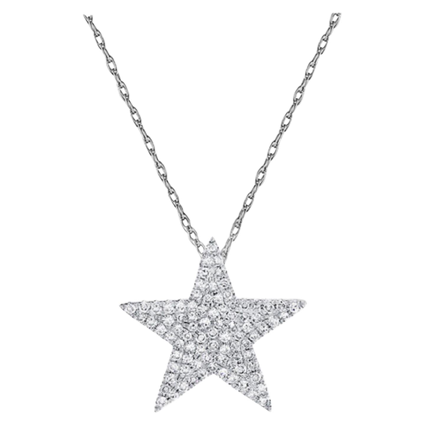 14k White Gold 0.32 Carat Diamond Star Necklace For Sale