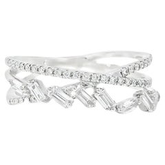 14k White Gold 0.33ct Baguette Cut and 0.11ct Pave-Set Round Diamond ZigZag Ring