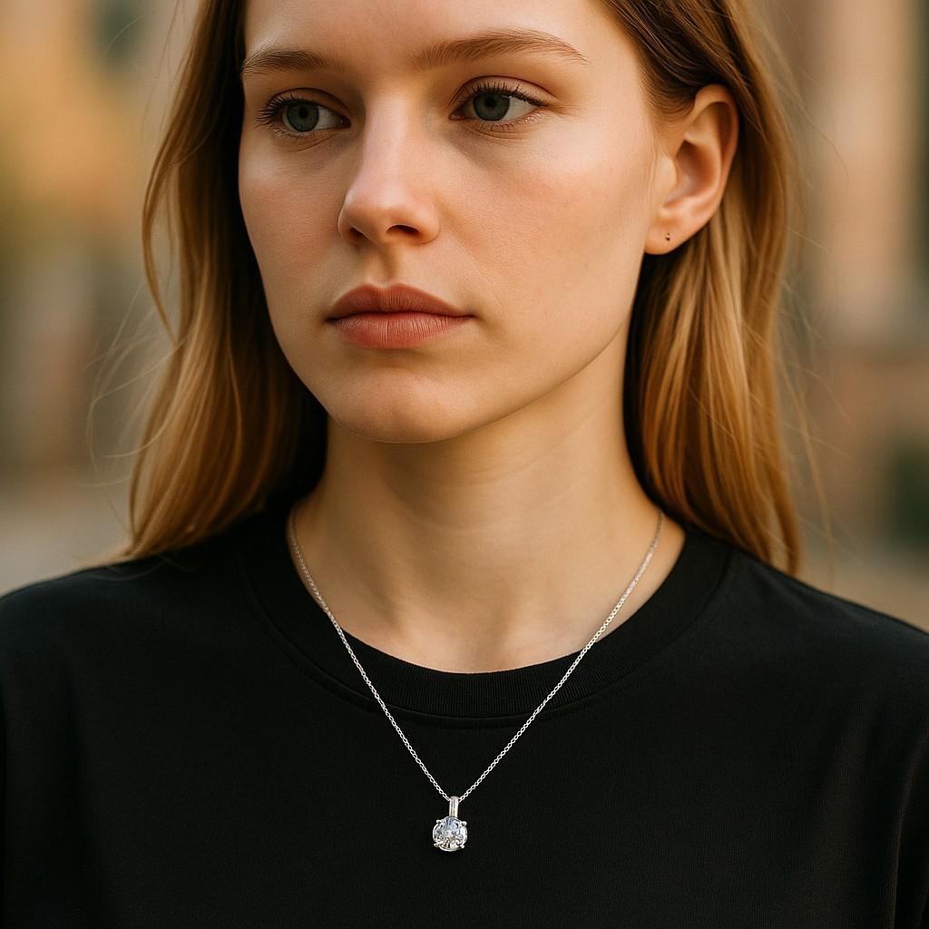 Indulge in timeless elegance with this exquisite 14K White Gold Diamond Solitaire Pendant Necklace, a sophisticated addition to any fine jewelry collection. This pre-owned piece features a dazzling round brilliant cut diamond weighing approximately