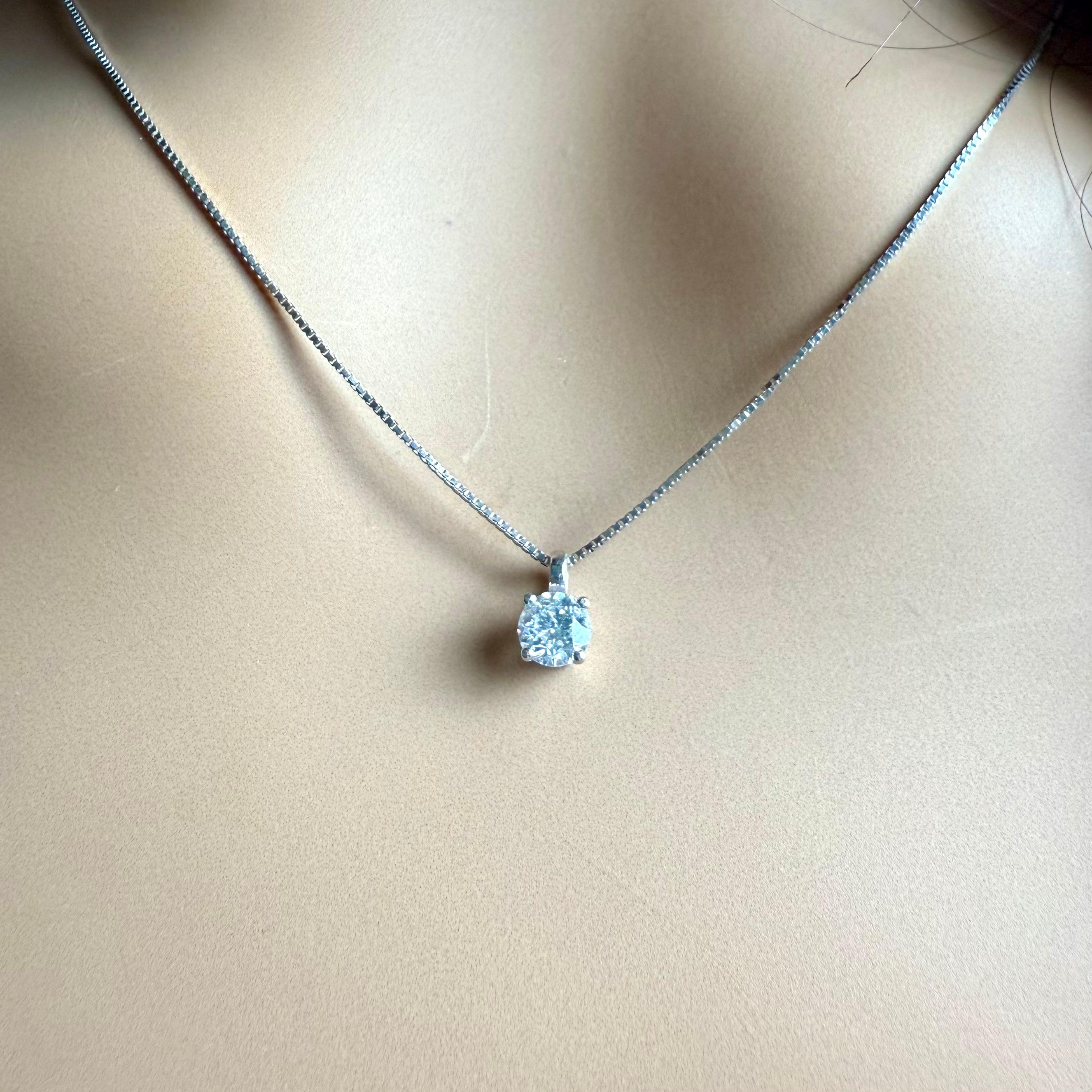 Round Cut 14K White Gold 0.35 Carat Solitaire Pendant Necklace Italian Made For Sale