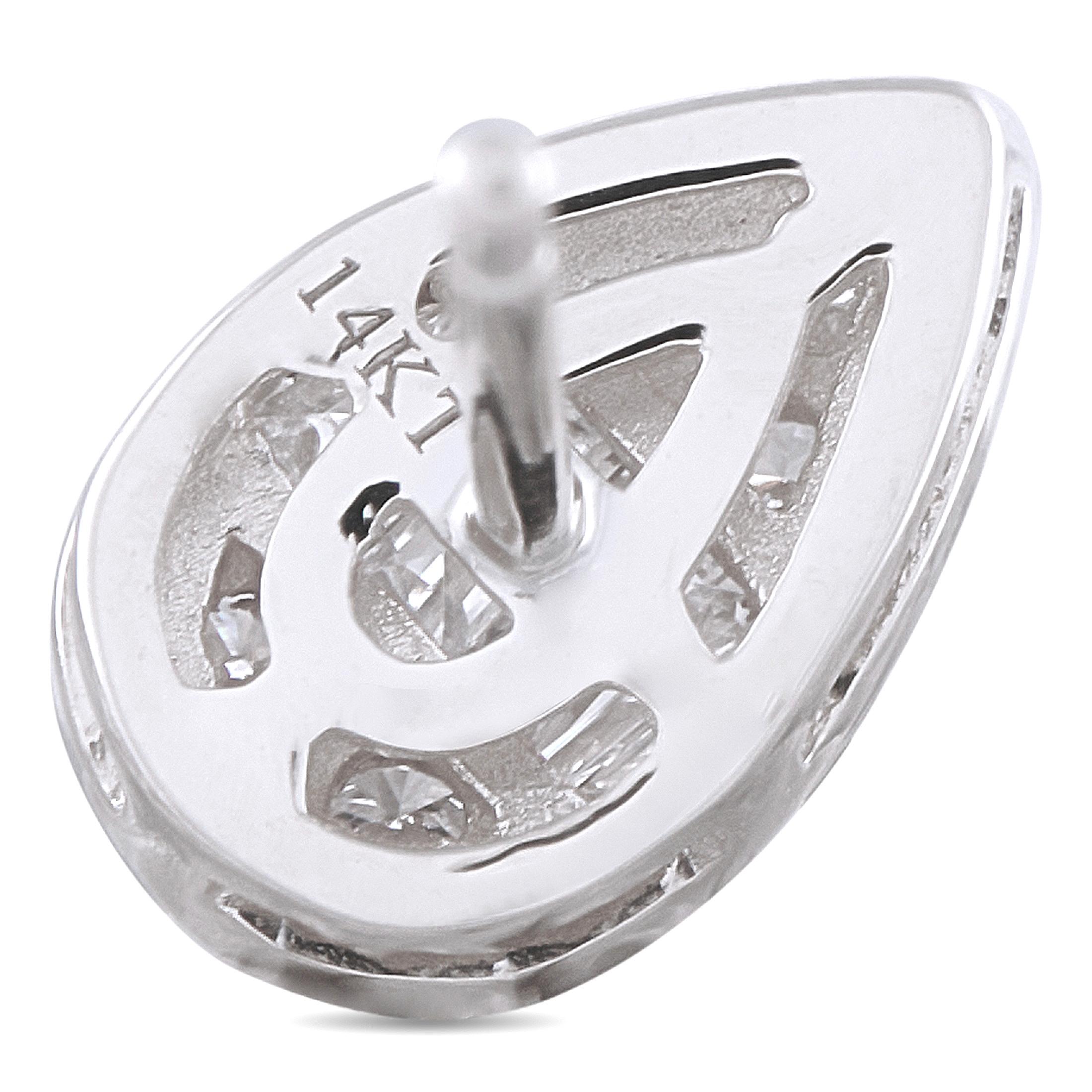 Round Cut 14K White Gold 0.35ct Diamond Cluster Pear Stud Earrings ER305260-W For Sale