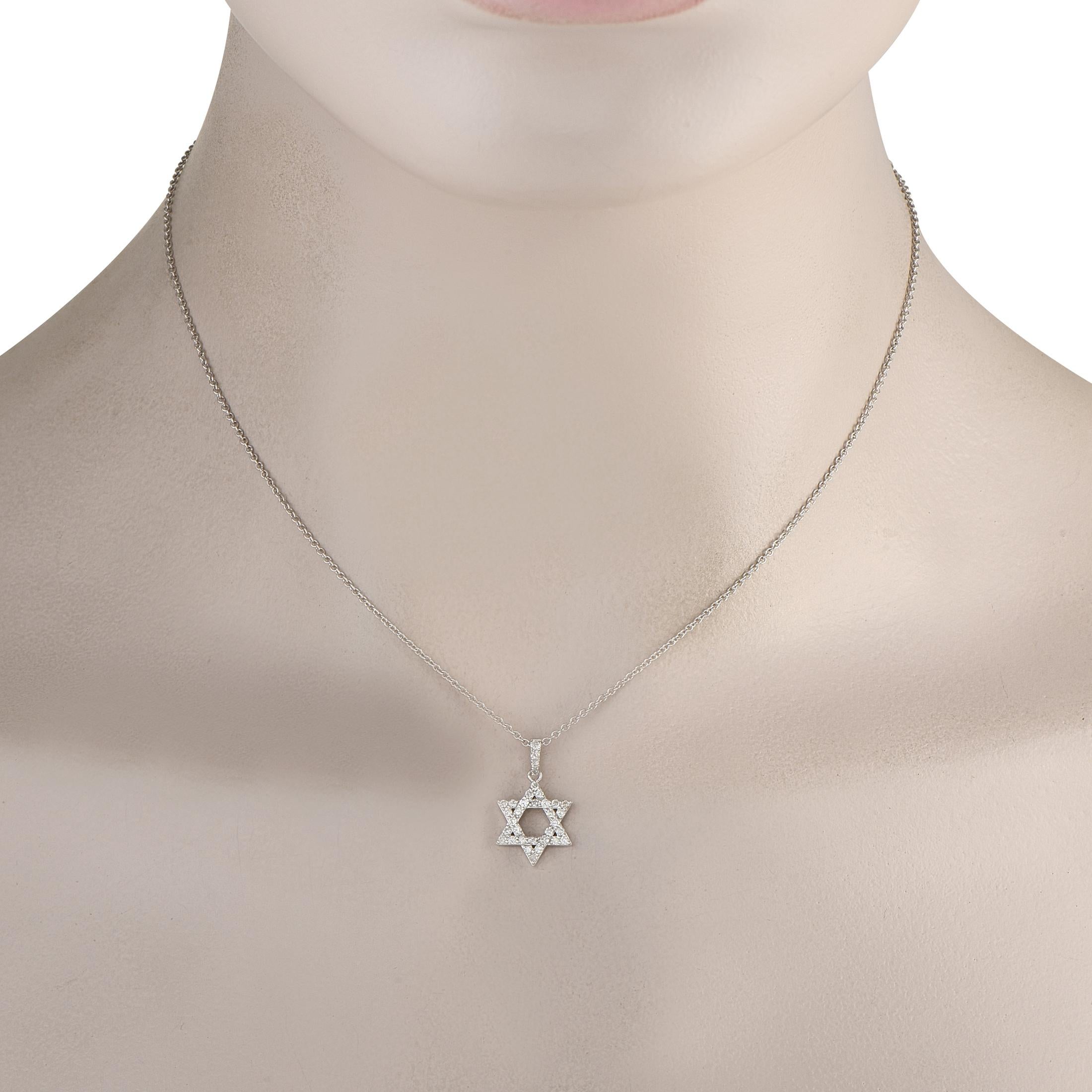 Put your faith boldly on display with this exquisitely crafted necklace. Suspended from a 16 chain, a six pointed star pendant radiates light thanks to inset Diamonds totaling 0.35 carats. The pendant measures 0.75 long by 0.50 wide and is crafted