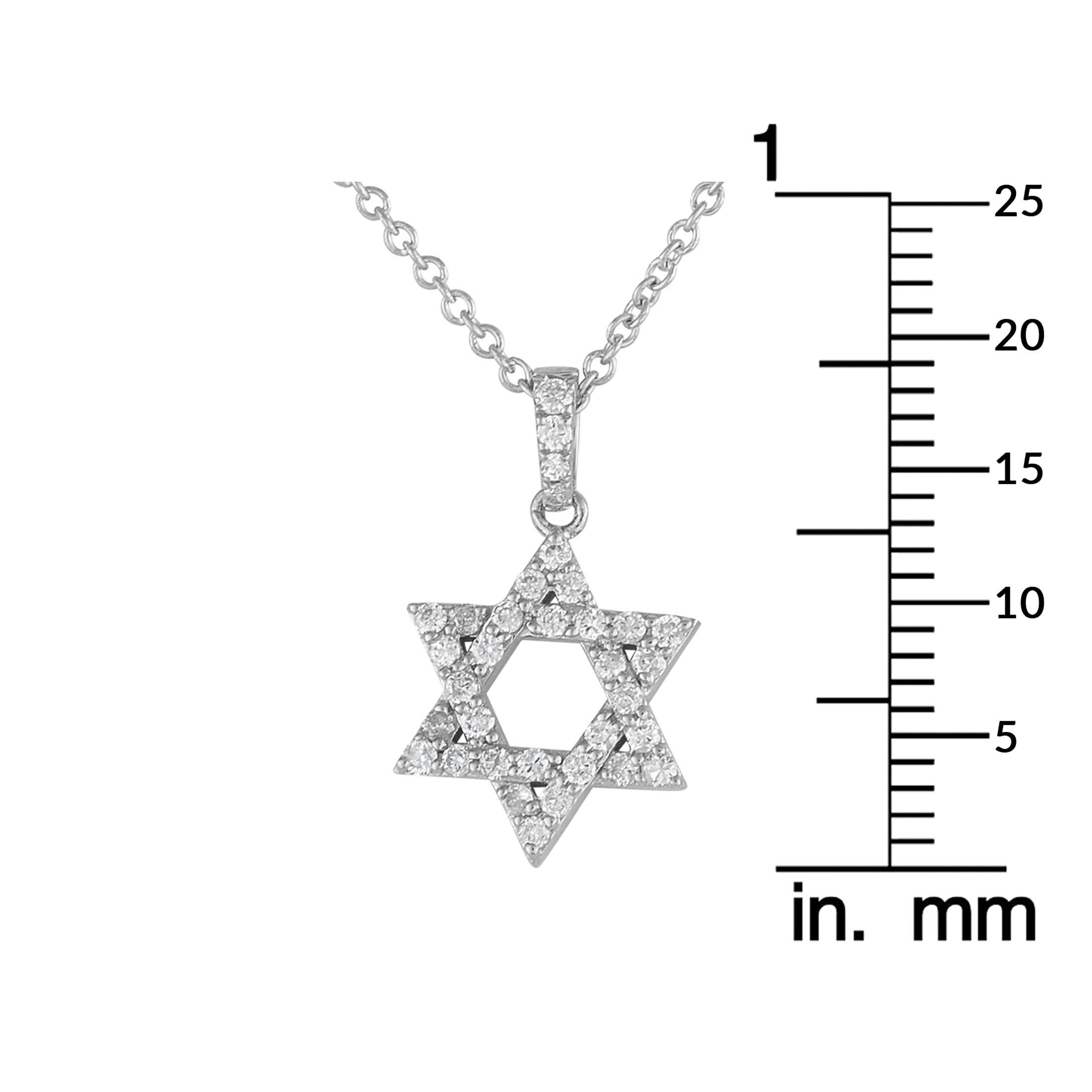 14K White Gold 0.35ct Diamond Star of David Pendant Necklace In New Condition For Sale In Southampton, PA