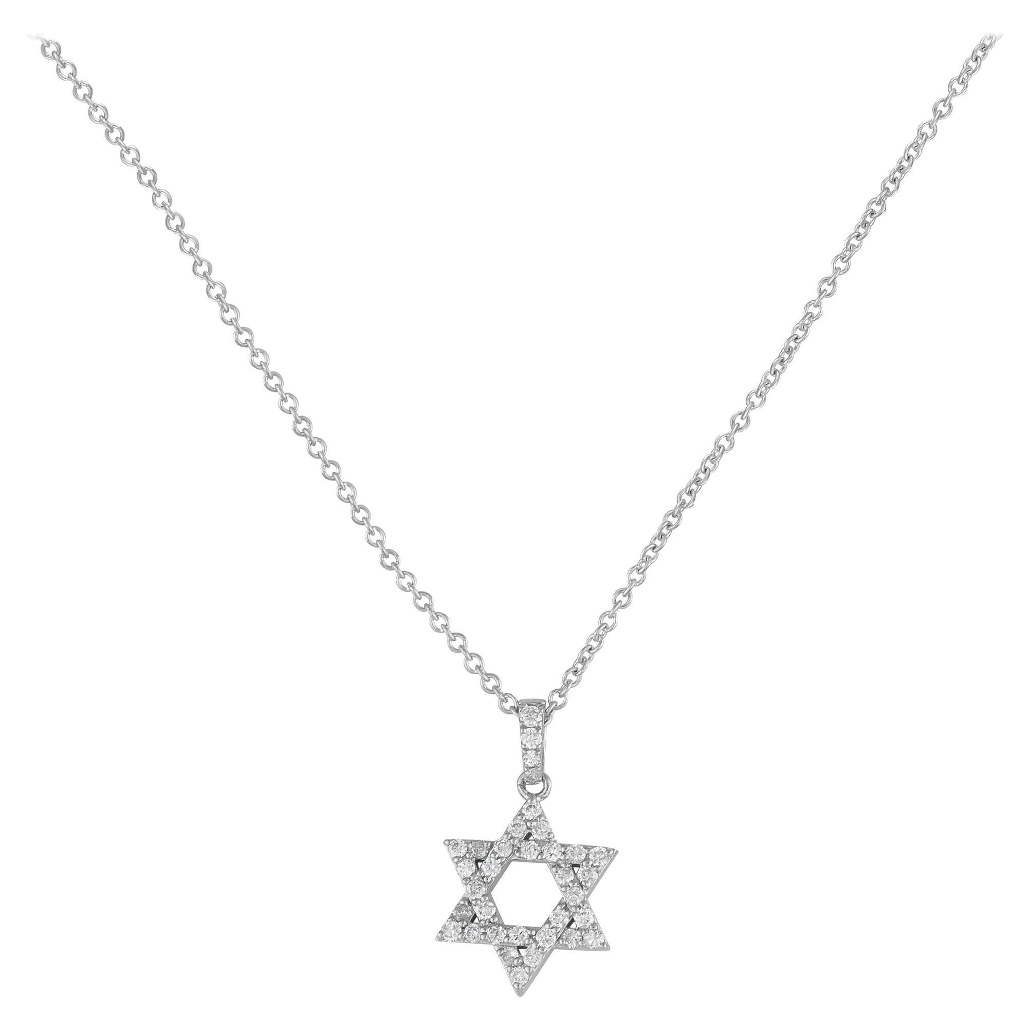 Collar colgante Estrella de David de oro blanco de 14 quilates y 0,35 ct de diamantes