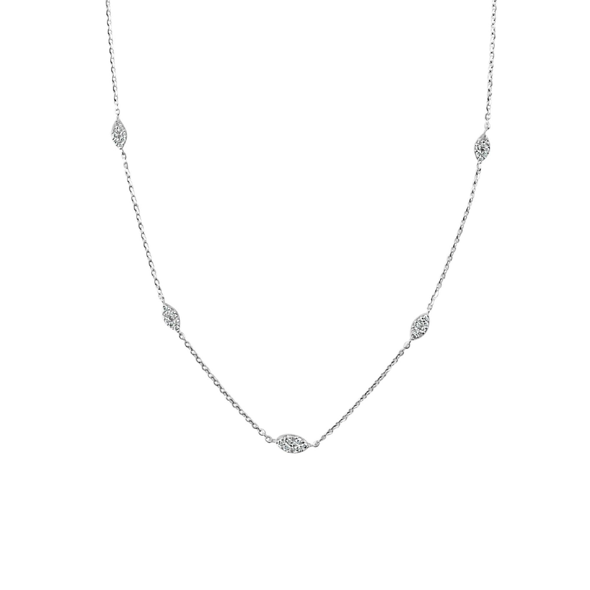 Baguette Cut 14K White Gold 0.35ct Diamond Station Necklace for Her For Sale