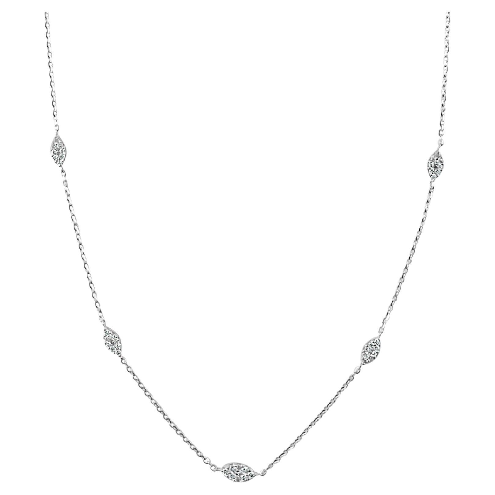 14K White Gold 0.35ct Diamond Station Necklace for Her For Sale