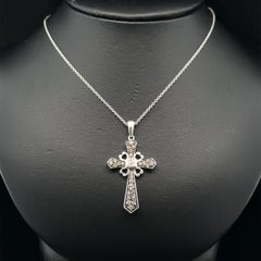 14k White Gold 0.35ctw Champagne & White Diamond Cross Pendant 18" Necklace
