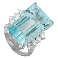 14K Weißgold 0,36ct Diamant und Aquamarin Ring MF34-122325