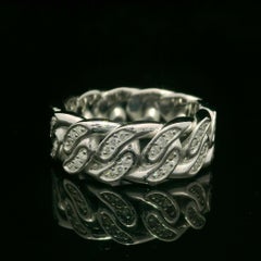 14k White Gold 0.36ctw Diamond Eternity Cuban Curb Link Band Ring Sz 6.5