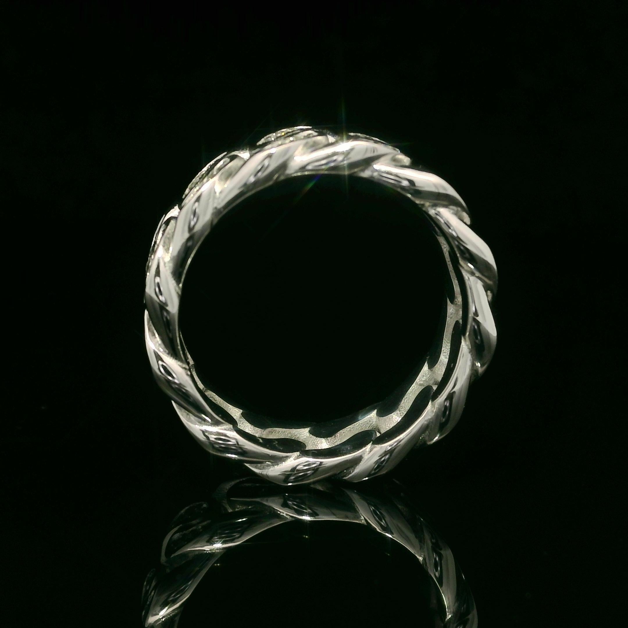 Brilliant Cut 14k White Gold 0.36ctw Diamond Eternity Cuban Curb Link Band Ring Sz 6.5 For Sale