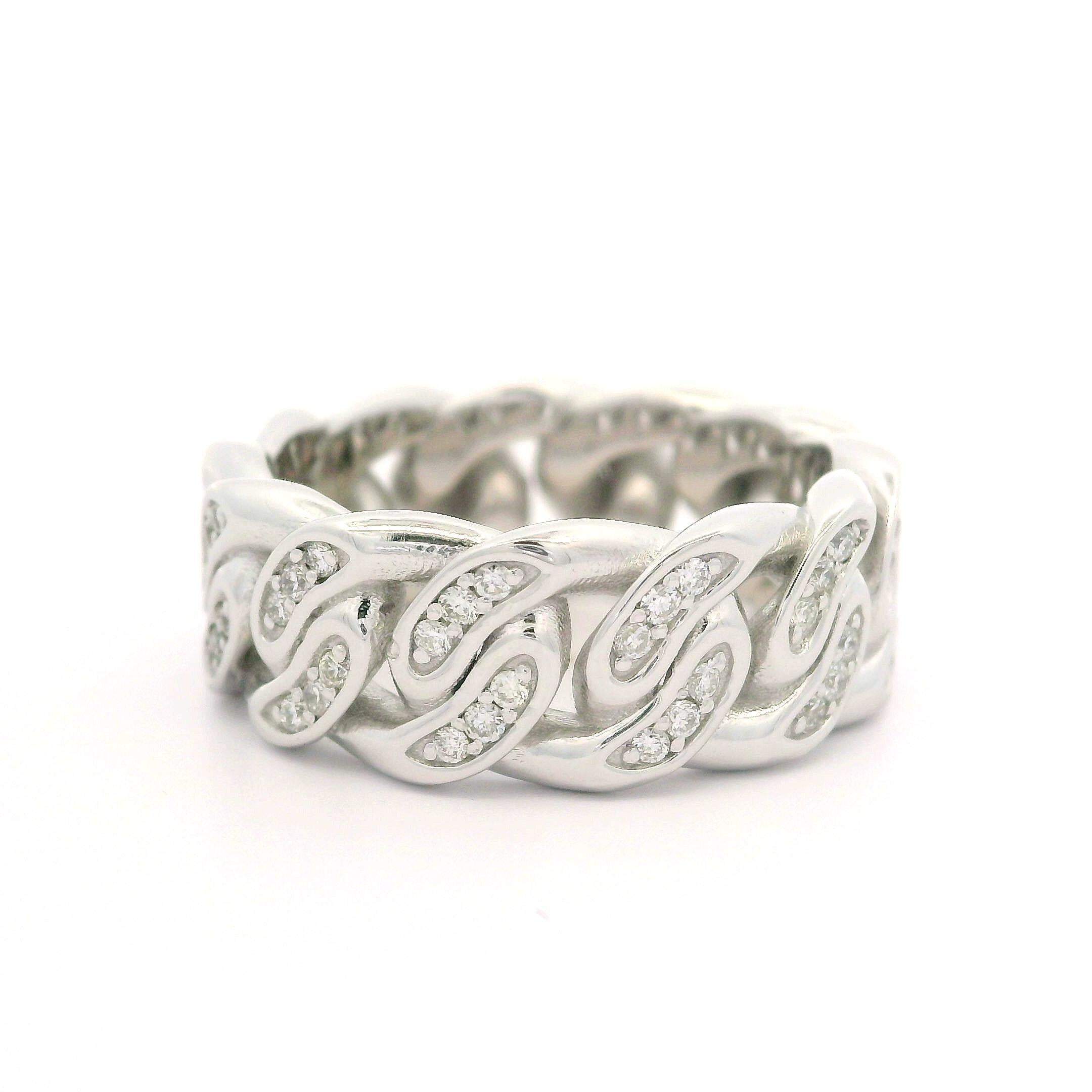 Women's 14k White Gold 0.36ctw Diamond Eternity Cuban Curb Link Band Ring Sz 6.5 For Sale