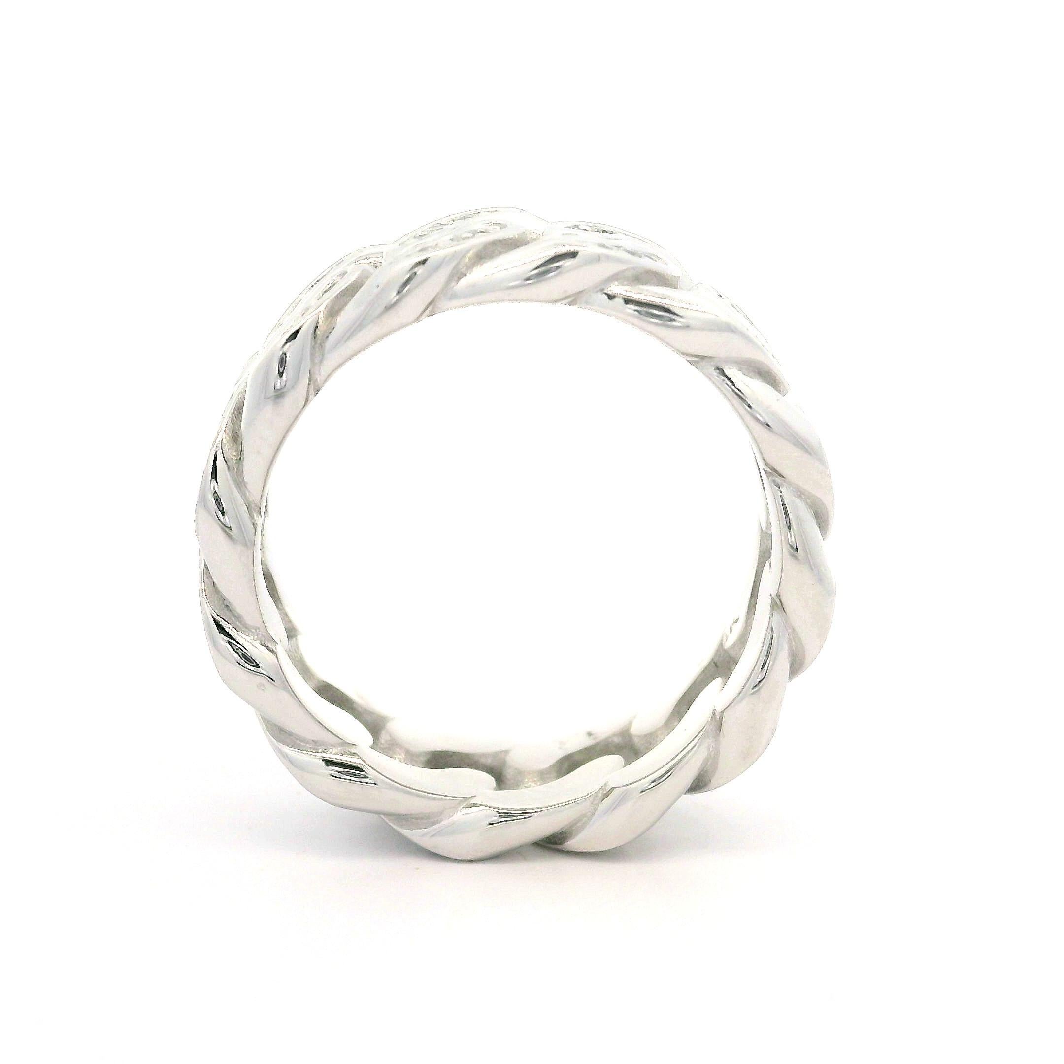 14k White Gold 0.36ctw Diamond Eternity Cuban Curb Link Band Ring Sz 6.5 For Sale 1