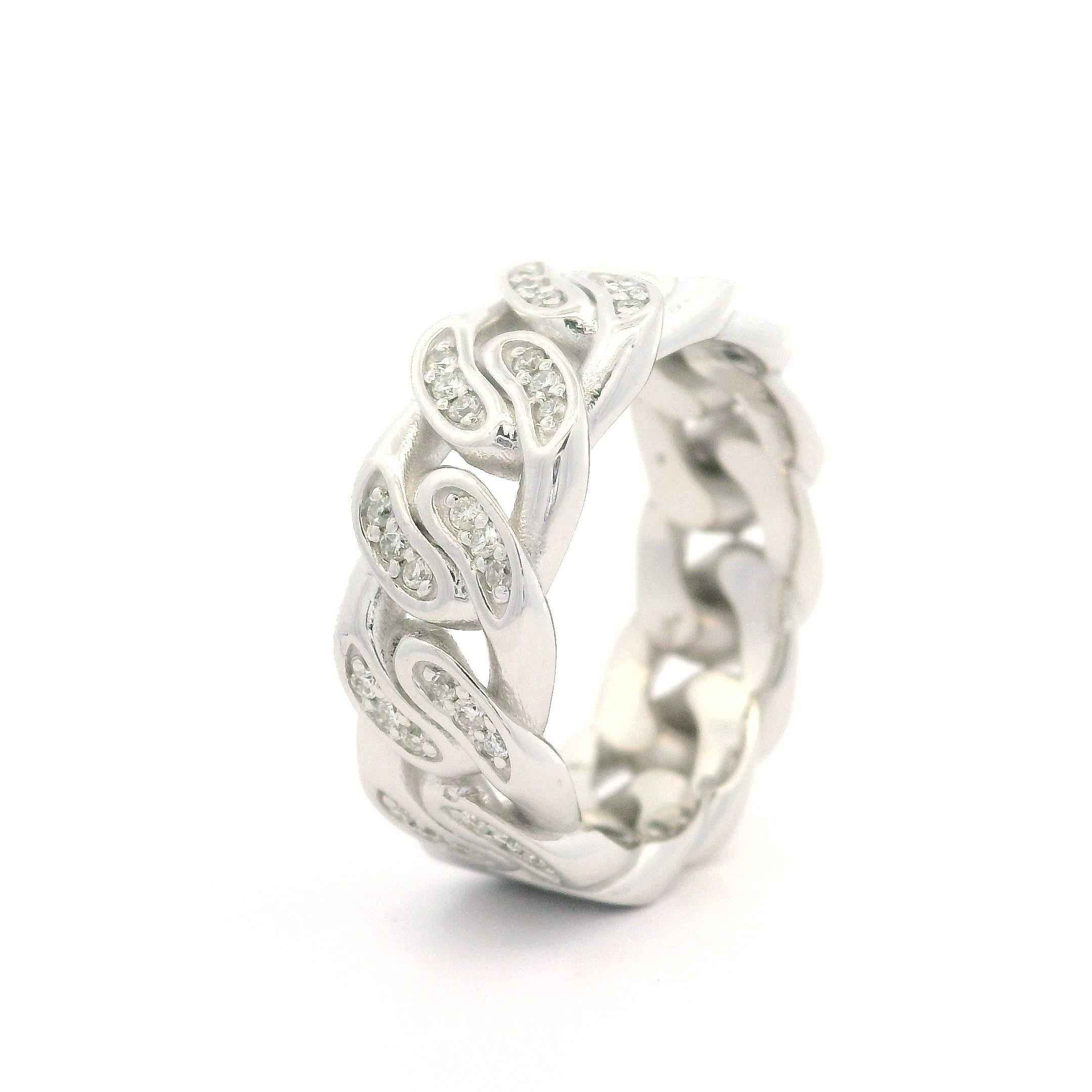14k White Gold 0.36ctw Diamond Eternity Cuban Curb Link Band Ring Sz 6.5 For Sale 2
