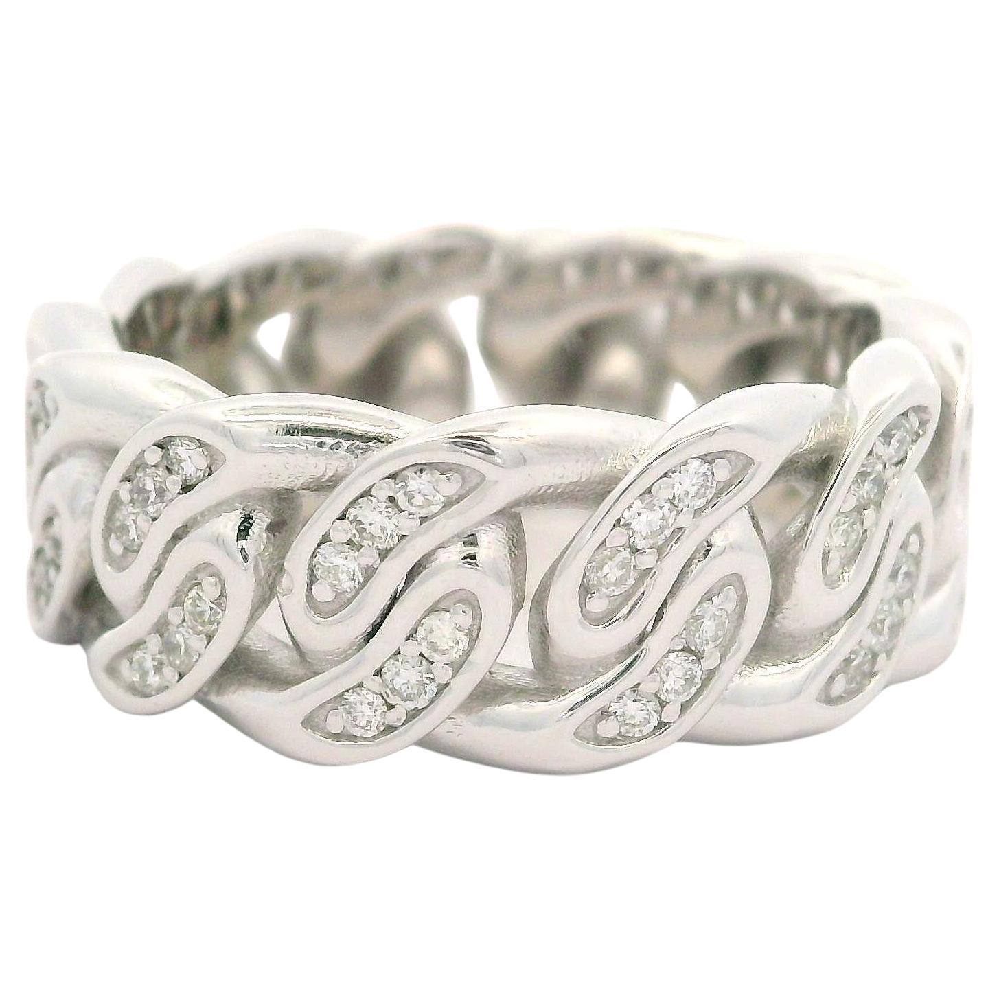 Anillo de oro blanco de 14 quilates con diamantes de 0,36 ctw y eslabón cubano en forma de ribete, talla 6,5