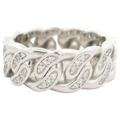 Anillo de oro blanco de 14 quilates con diamantes de 0,36 ctw y eslabón cubano en forma de ribete, talla 6,5