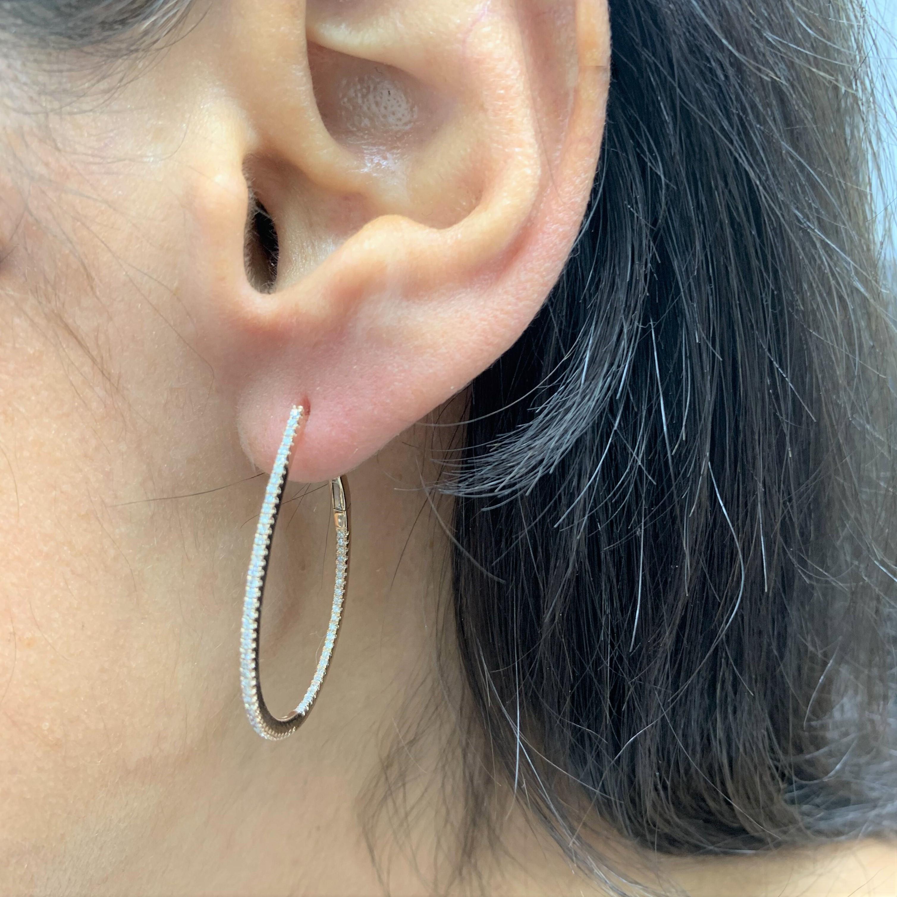 Contemporary 14K White Gold 0.37 carat Diamond Pear Hoop Earring 1.25