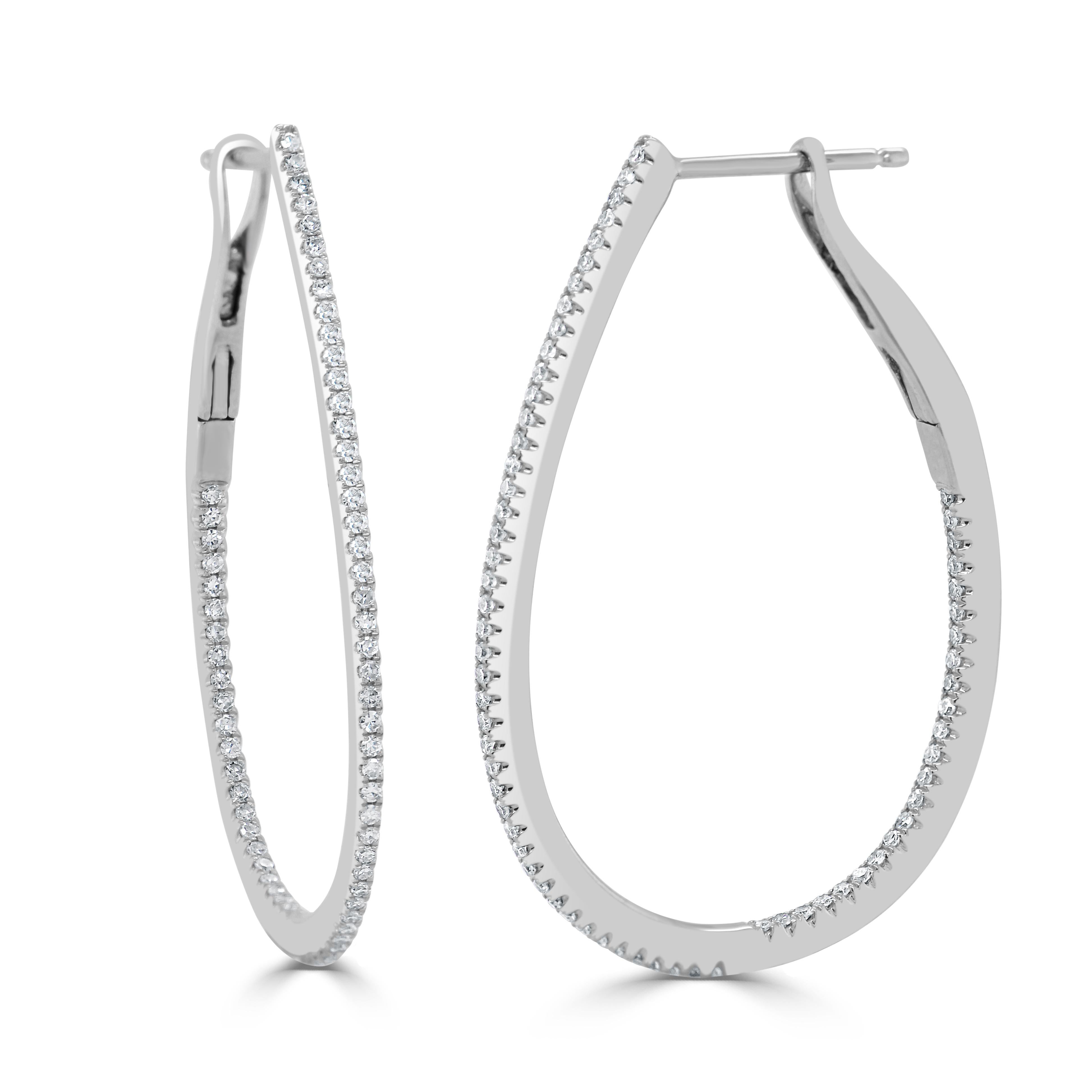 Round Cut 14K White Gold 0.37 carat Diamond Pear Hoop Earring 1.25