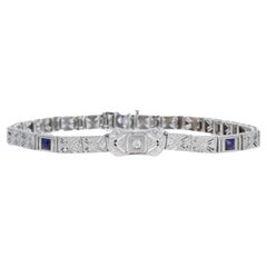 Filigranes Armband aus 14 Karat Weißgold .04 mit Diamanten und Saphiren im alteuropäischen Schliff
