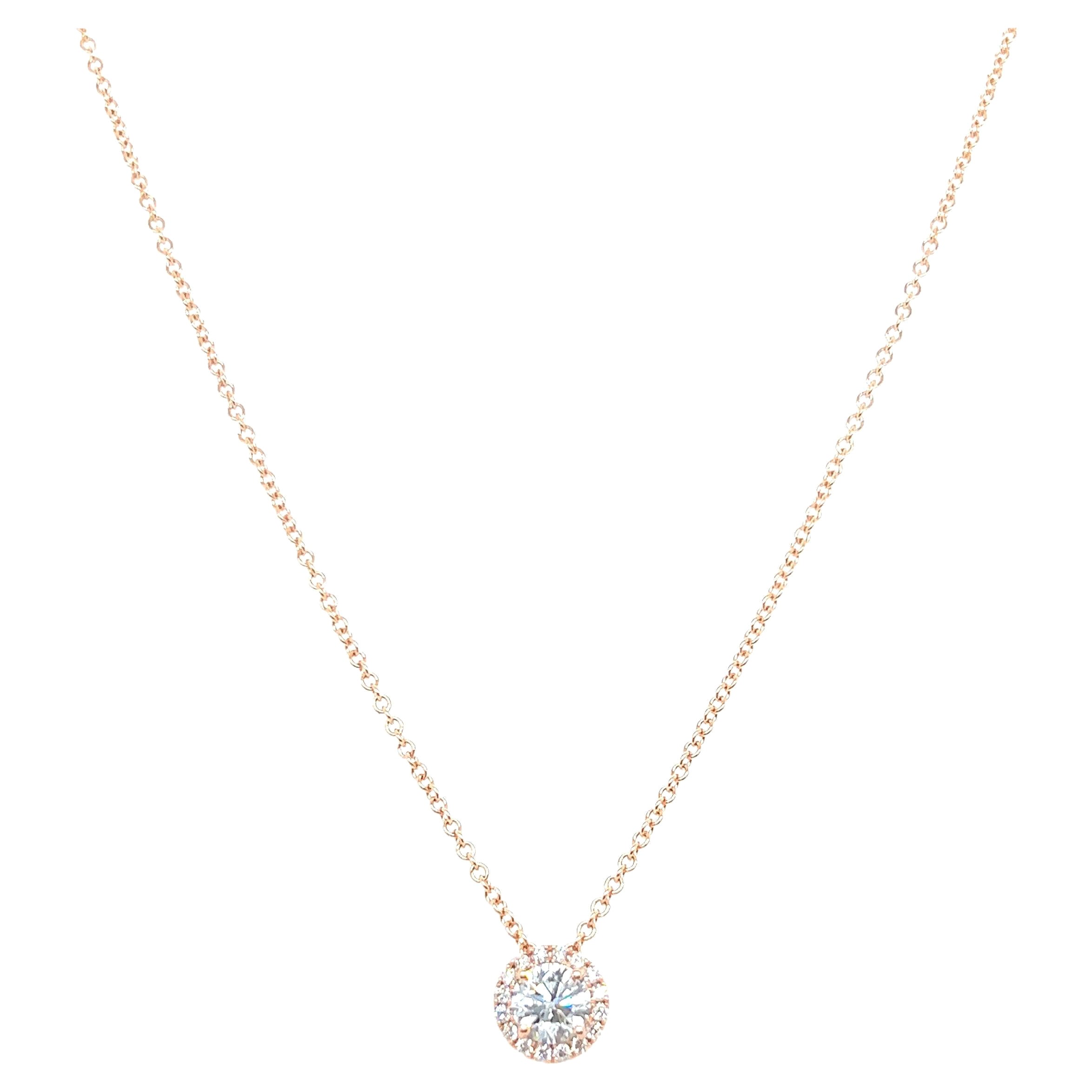 14 Karat Weißgold 0,40 Karat rund geschliffener Diamant Solitär Anhänger Halskette
