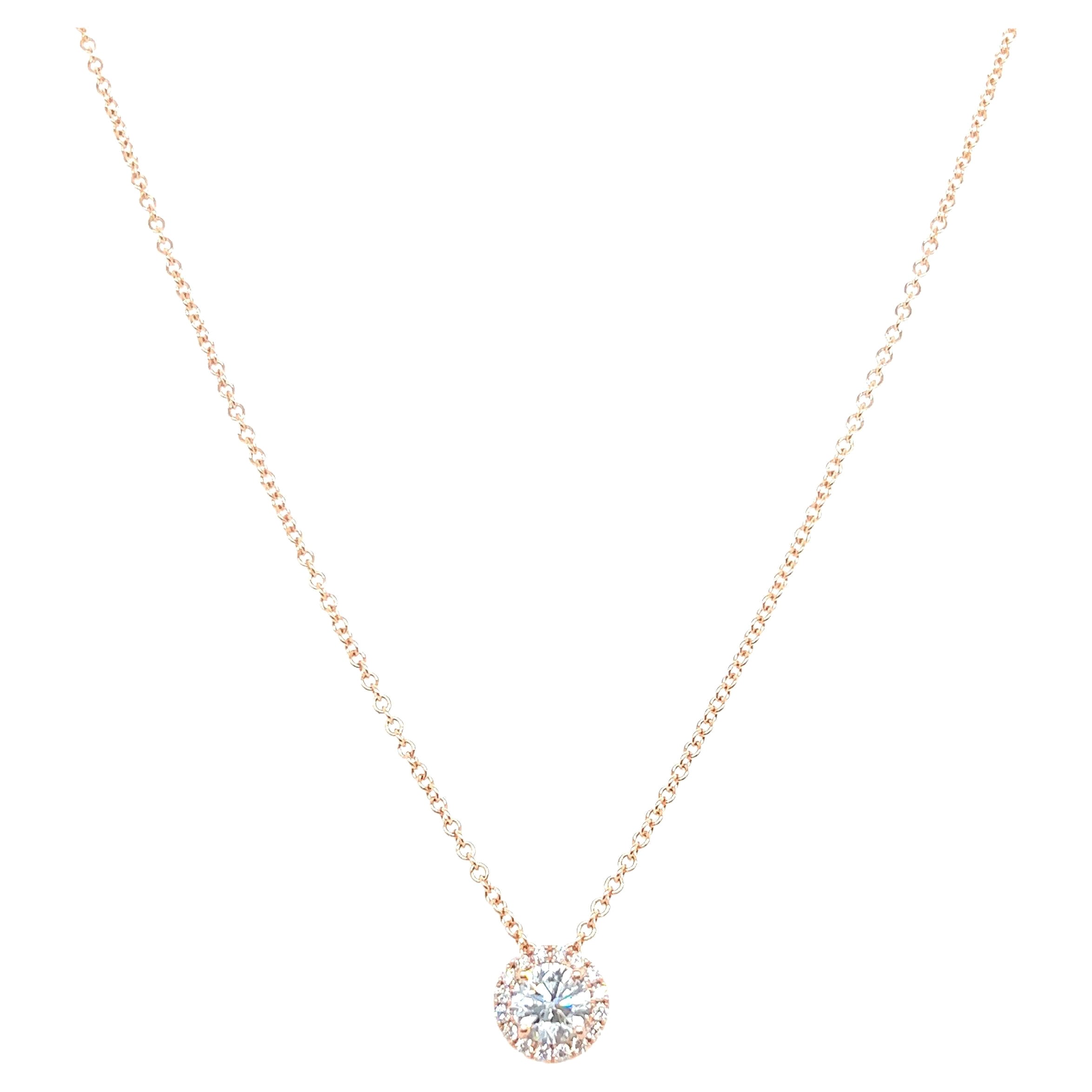 14 Karat Weißgold 0,40 Karat rund geschliffener Diamant Solitär Anhänger Halskette