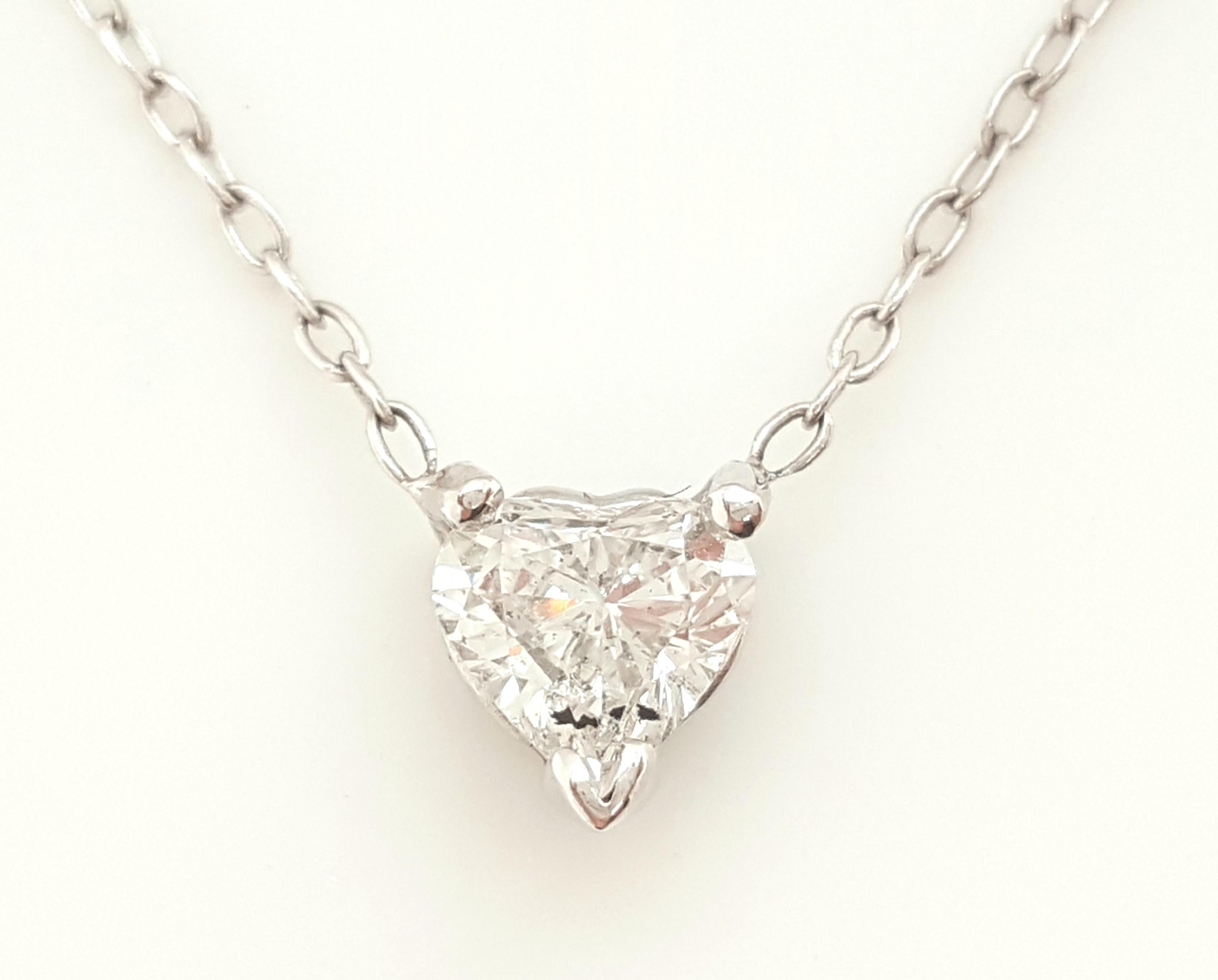 Women's or Men's 14 Karat White Gold 0.40 Carat Heart Cut Diamond Pendant Necklace