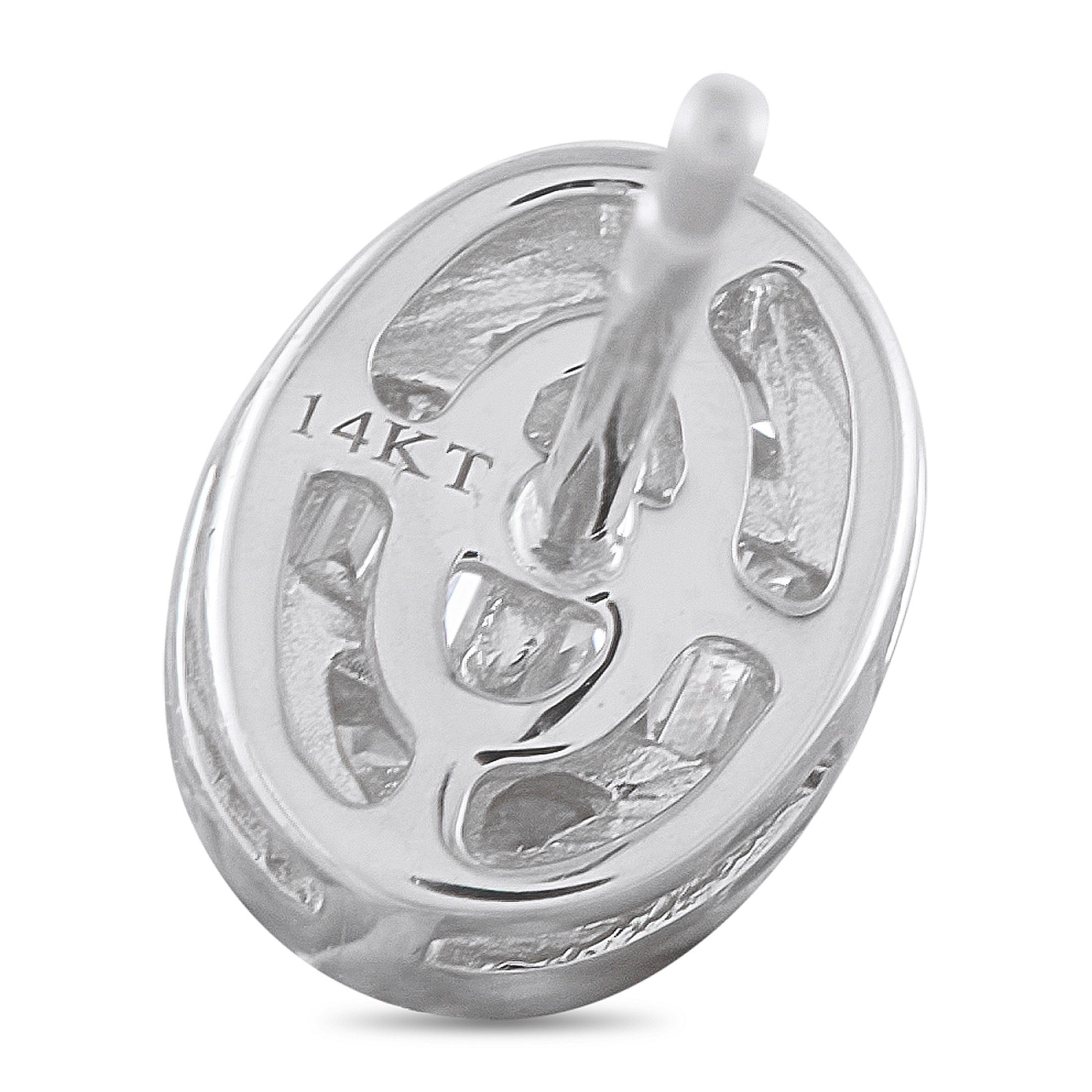 Round Cut 14K White Gold 0.40ct Diamond Cluster Oval Stud Earrings ER305262 For Sale