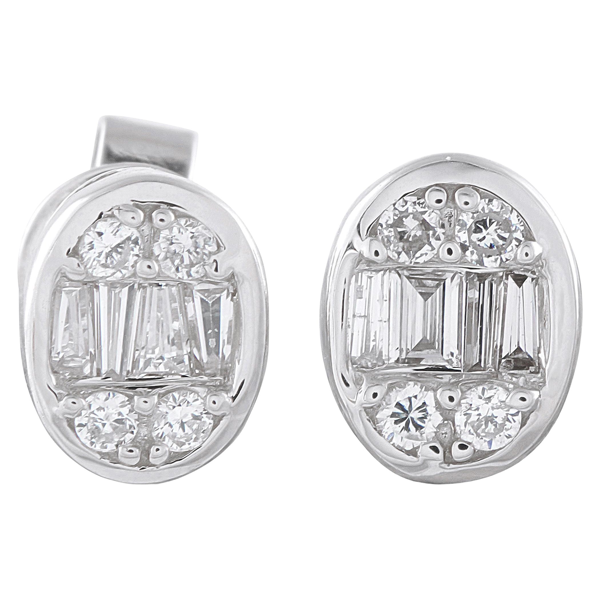 14K White Gold 0.40ct Diamond Cluster Oval Stud Earrings ER305262