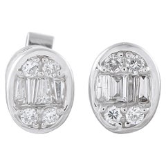 14K White Gold 0.40ct Diamond Cluster Oval Stud Earrings ER305262