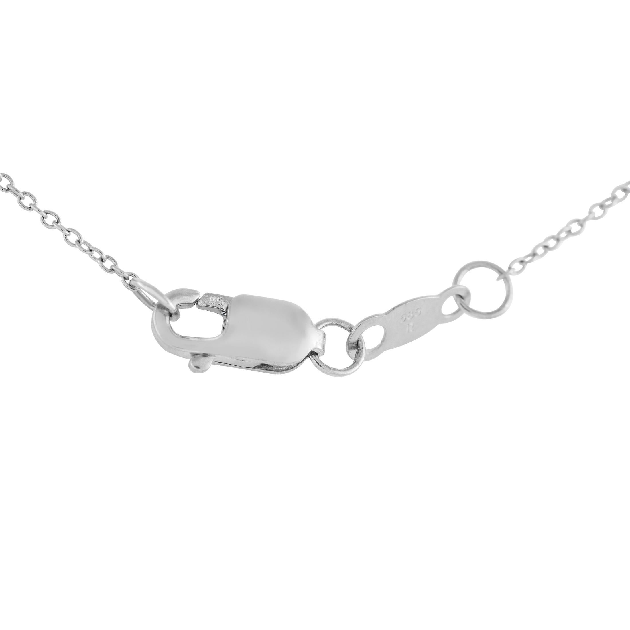 Taille ronde Collier goutte en or blanc 14 carats avec diamants 0,40 carat