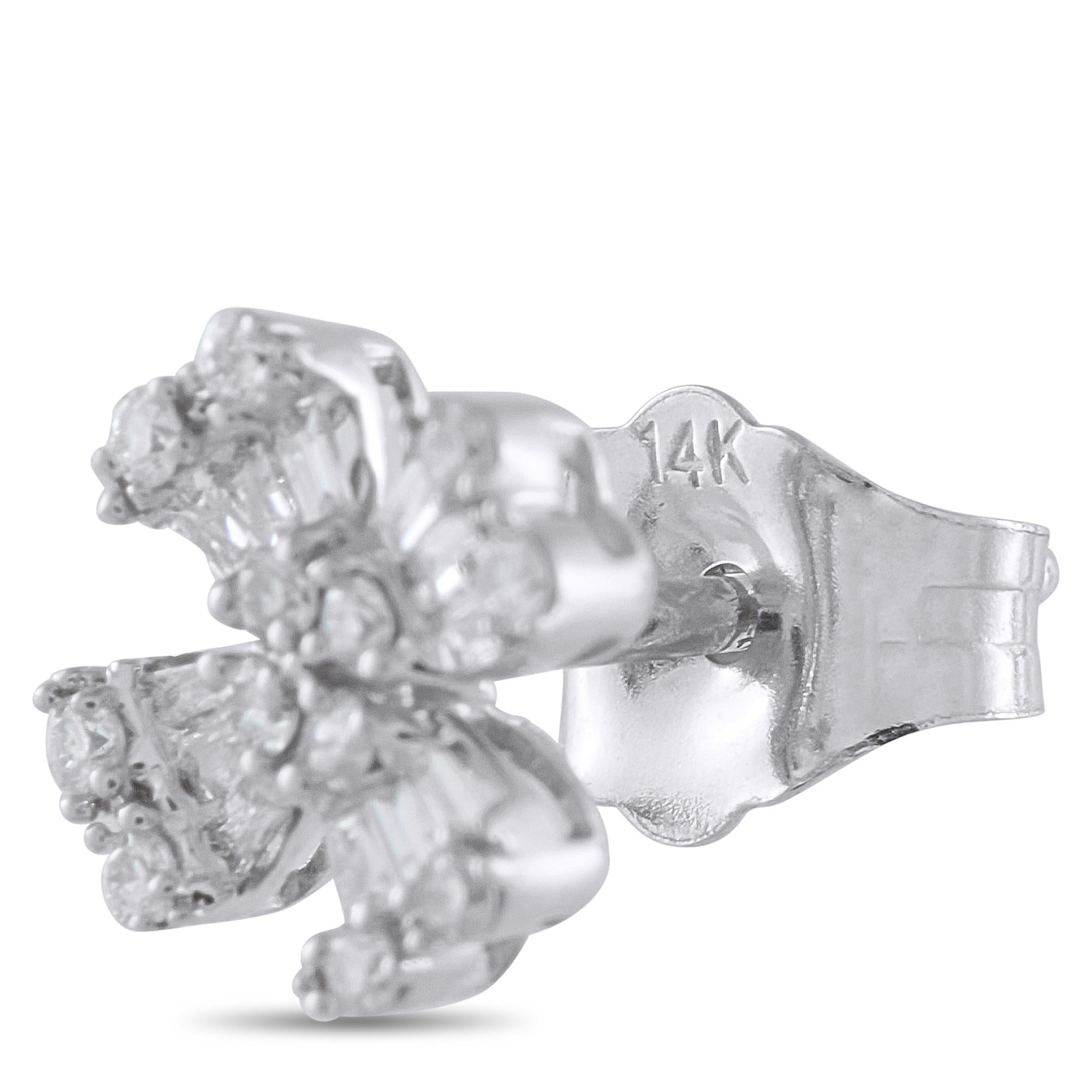 Round Cut 14K White Gold 0.40ct Diamond Four Petal Stud Earrings ER29991-W For Sale