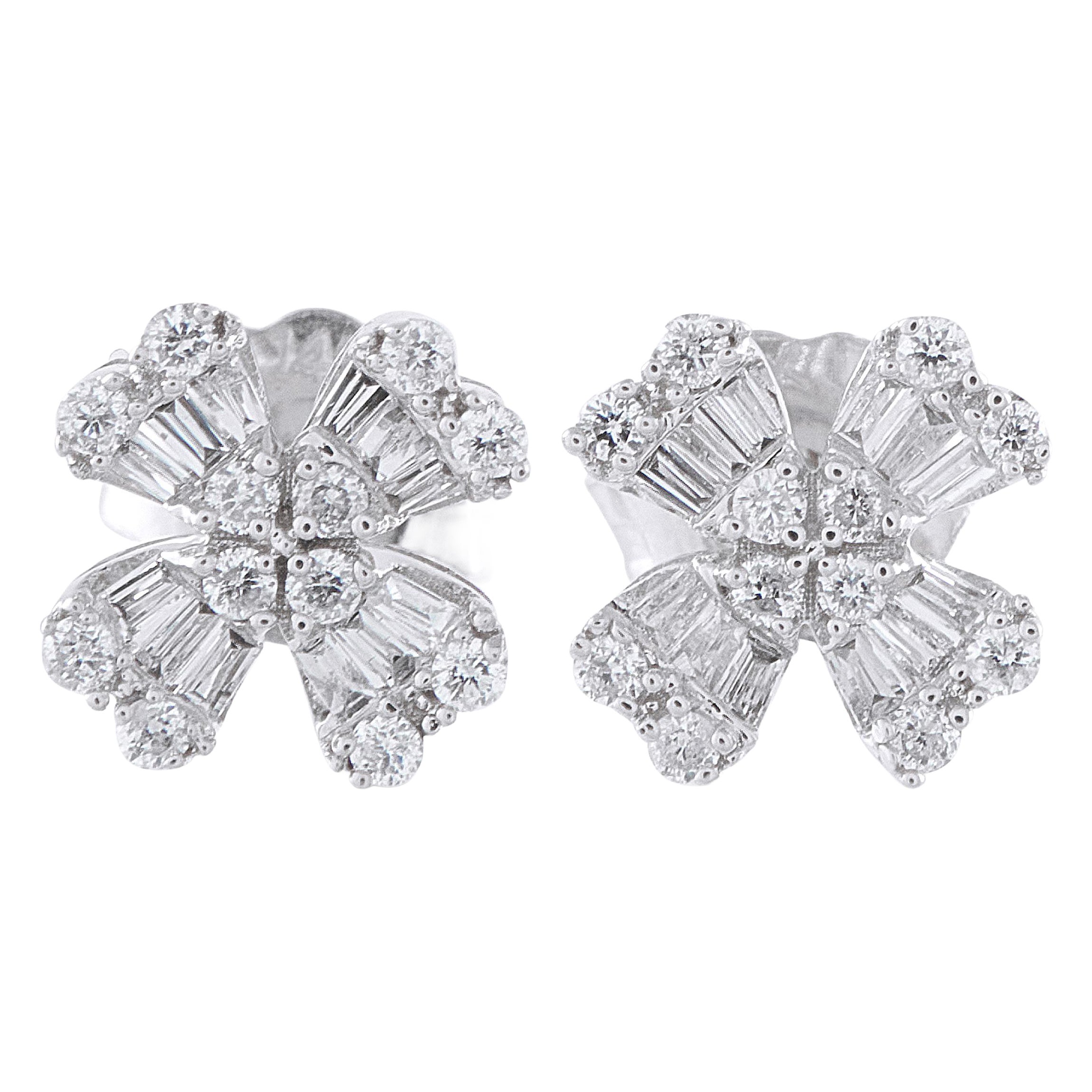 14K White Gold 0.40ct Diamond Four Petal Stud Earrings ER29991-W For Sale