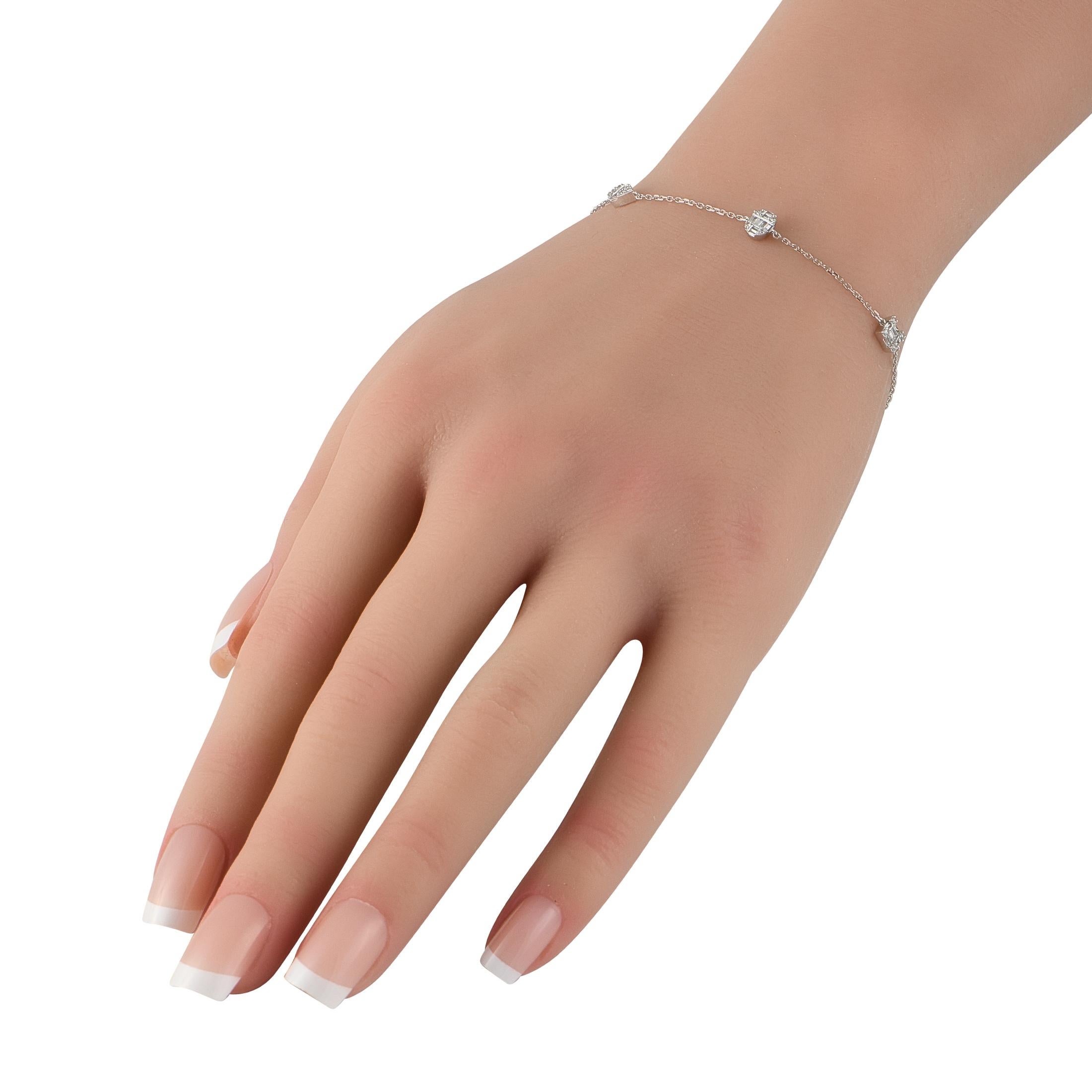 Sparkling Diamond accents totaling 0.40 carats make this bracelet the perfect way to add a touch of luxury to any occasion. Simple, understated, and incredibly elegant, its crafted from 14K White Gold and measures 7.0 long. It comes complete with