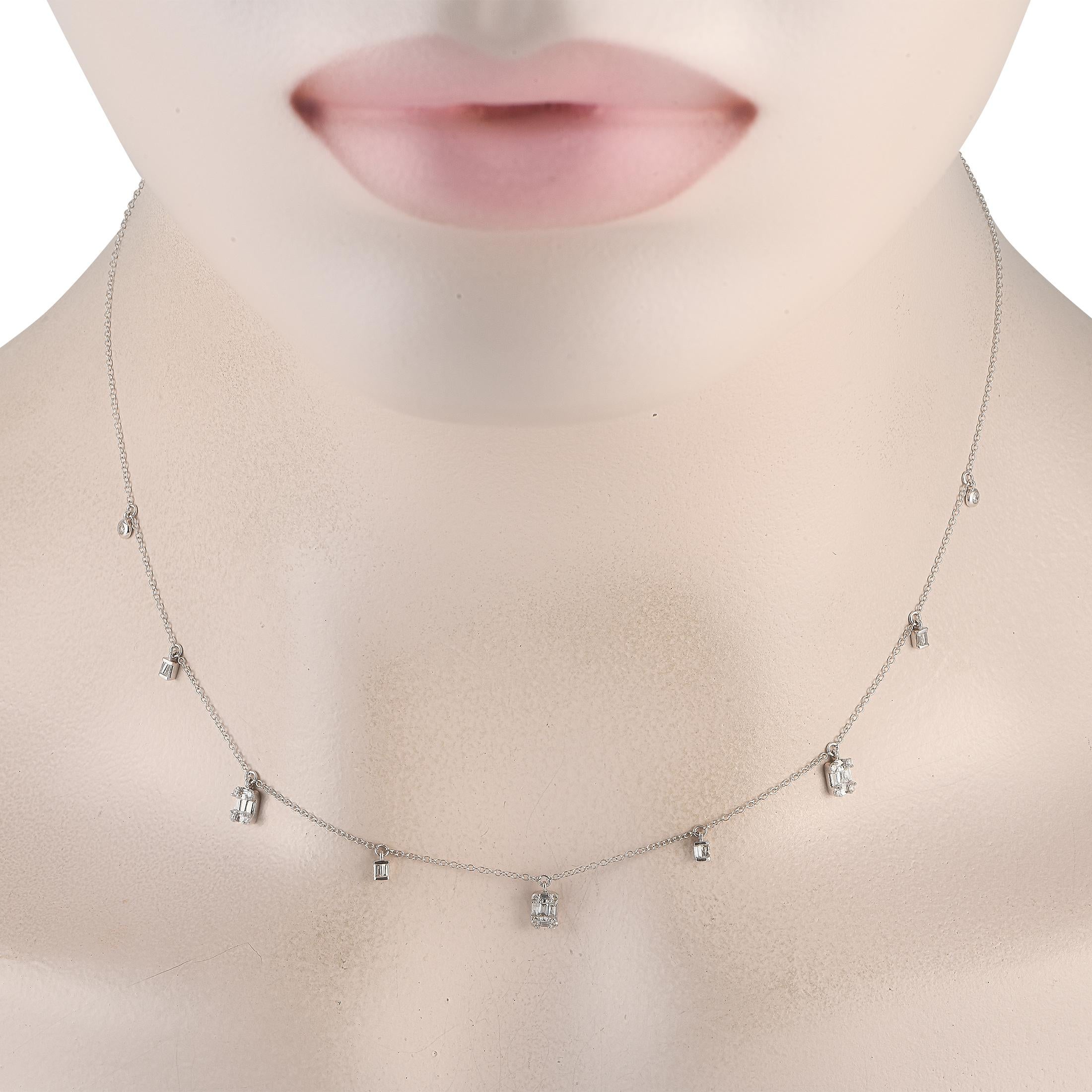 A series of sparkling pendants make this luxury necklace incredibly elegant. Perfect for any occasion, this piece is crafted from 14K White Gold and comes to life thanks to diamonds with a total weight of 0.40 carats. The chain measures 16 long and