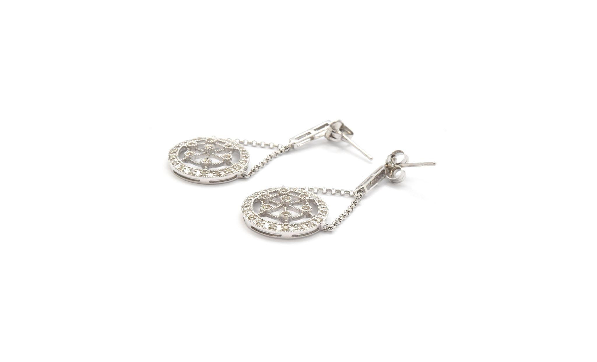 14 Karat White Gold 0.40 Carat Diamond Circle Dangling Earrings In Excellent Condition For Sale In Scottsdale, AZ