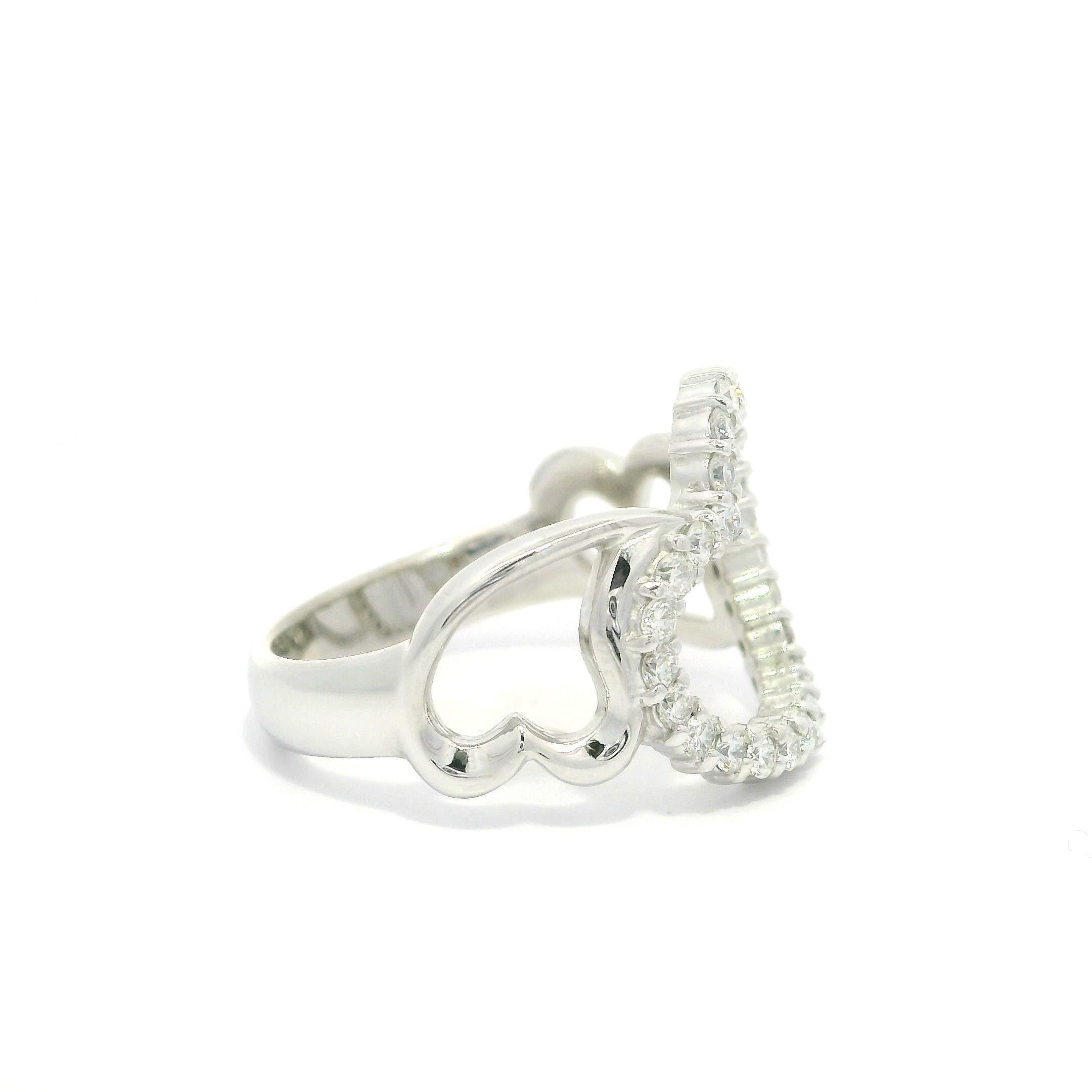 Bague en or blanc 14k 0.40ctw Diamond Wide Open Heart Band Taille 6 en vente 6