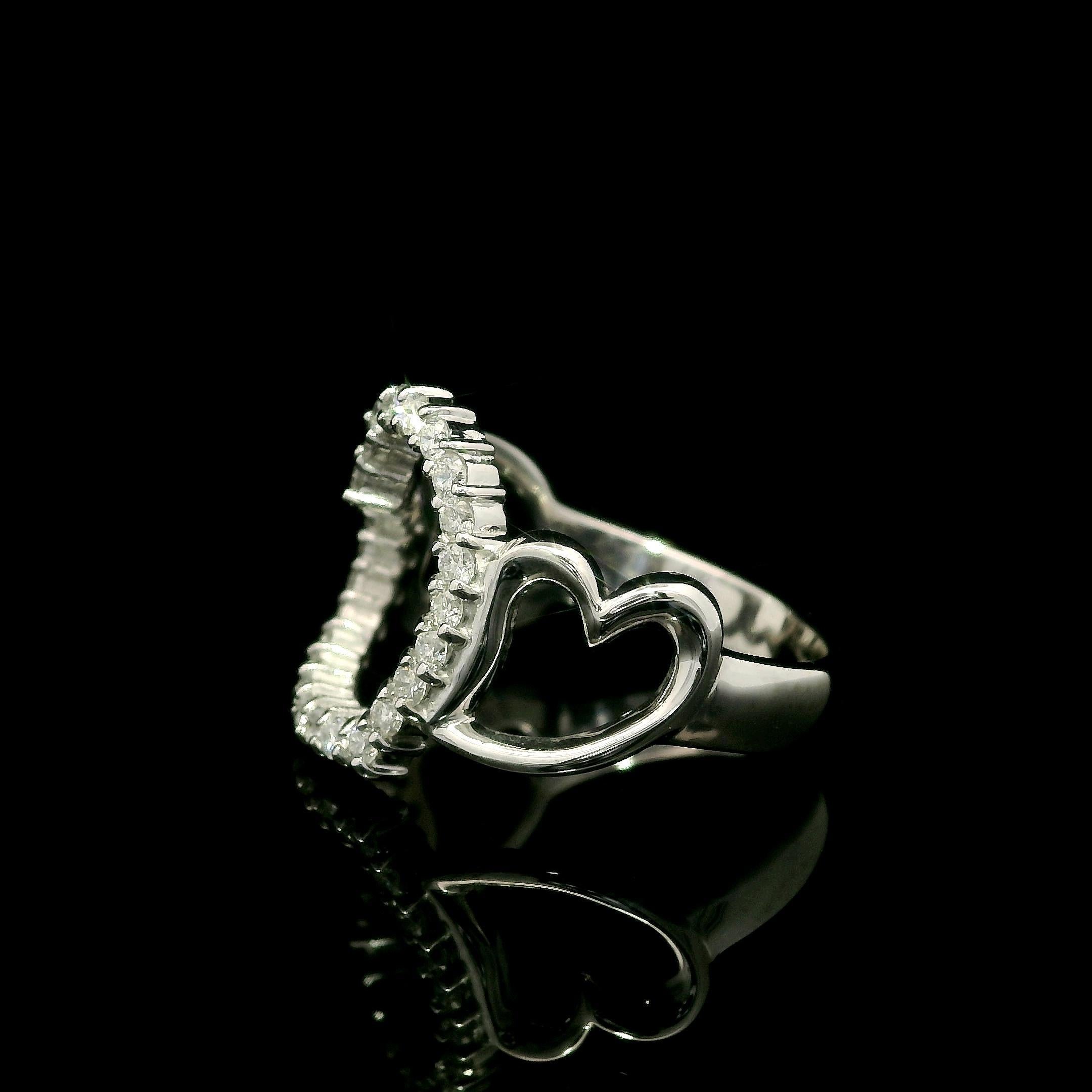 Bague en or blanc 14k 0.40ctw Diamond Wide Open Heart Band Taille 6 Pour femmes en vente