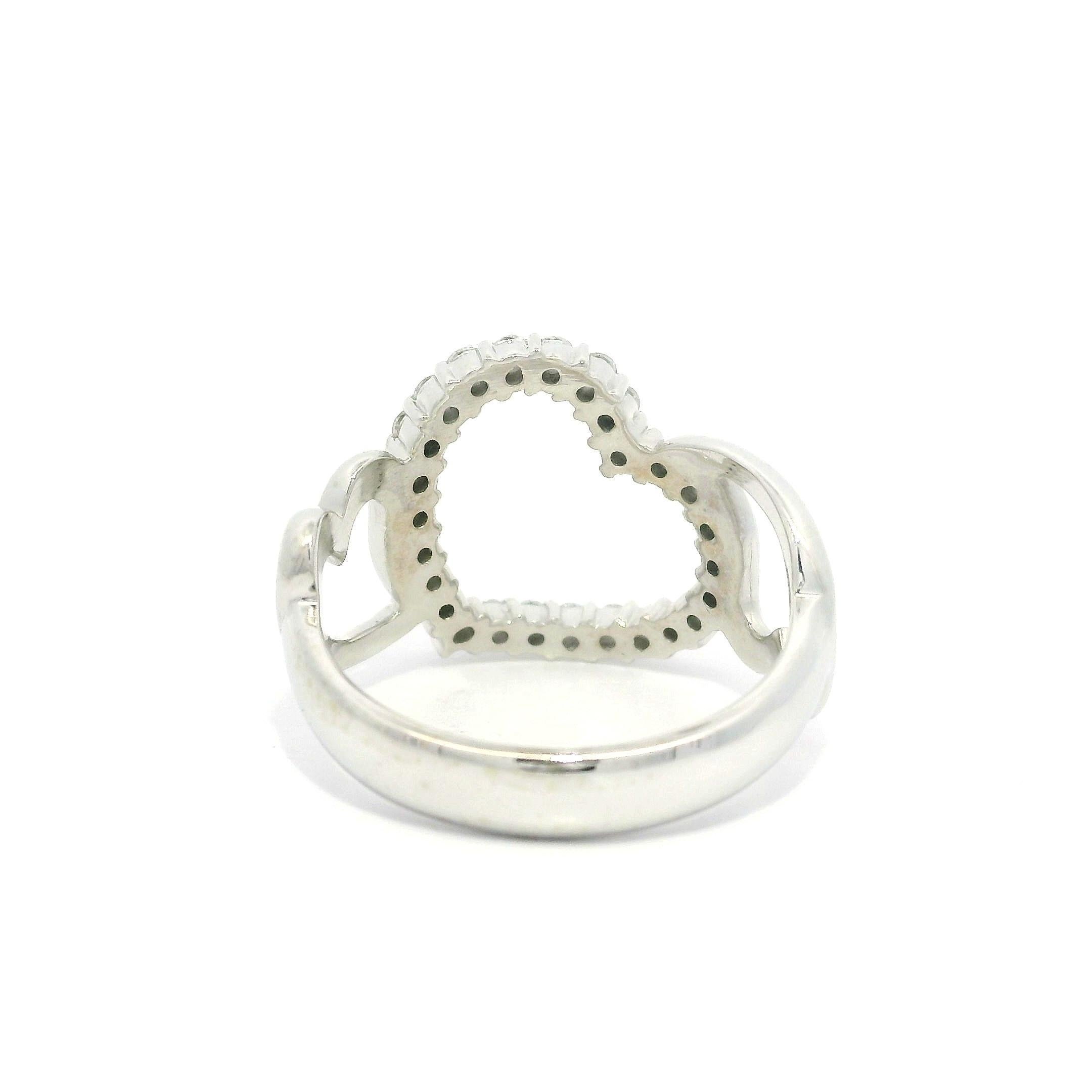 Bague en or blanc 14k 0.40ctw Diamond Wide Open Heart Band Taille 6 en vente 1