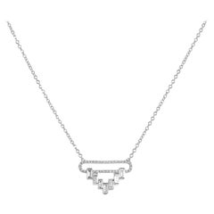 14k White Gold 0.41 Carat Baguette Diamond Pendant Necklace