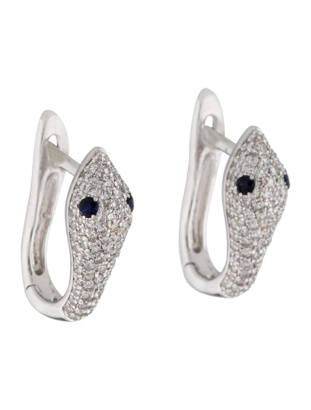 Round Cut 14K White Gold 0.42 Carat Diamond & Sapphire Snake Earrings