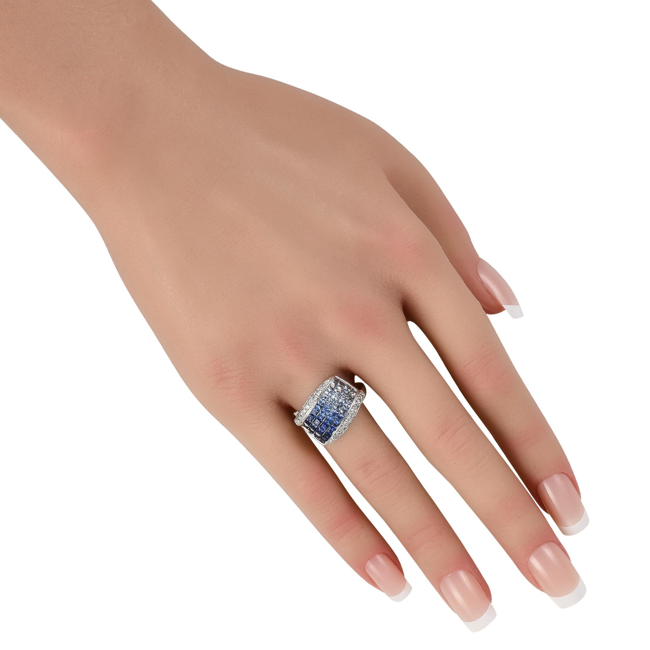 Round Cut 14K White Gold 0.42ct Diamond and Sapphire Ring MF27-120324 For Sale