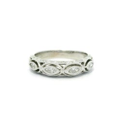 14k White Gold 0.43ctw Fancy Marquise Diamond Milgrain Stack Wedding Band Ring