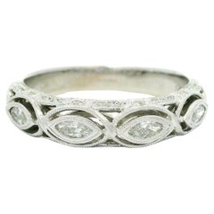 14k Weißgold 0,43ctw Fancy Marquise Diamant Milgrain Stack Hochzeit Band Ring