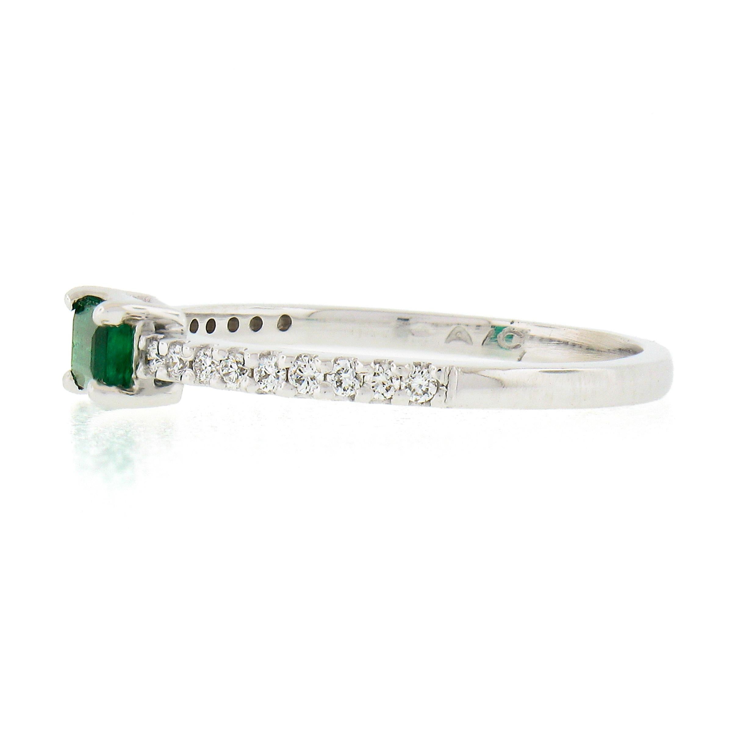 14k White Gold 0.44ctw Emerald & Diamond Sideways Engagement Stackable Band Ring 1