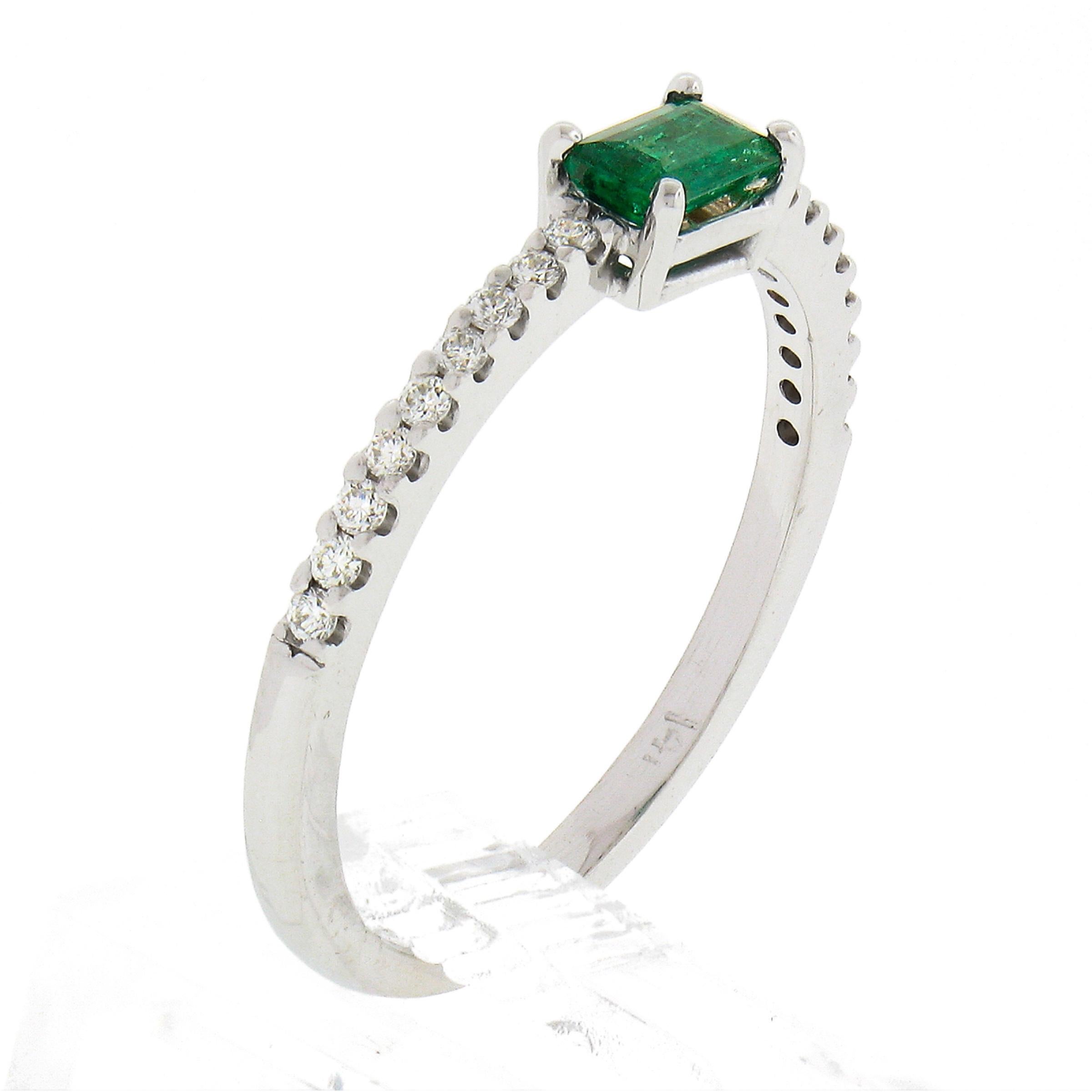 14k White Gold 0.44ctw Emerald & Diamond Sideways Engagement Stackable Band Ring 4